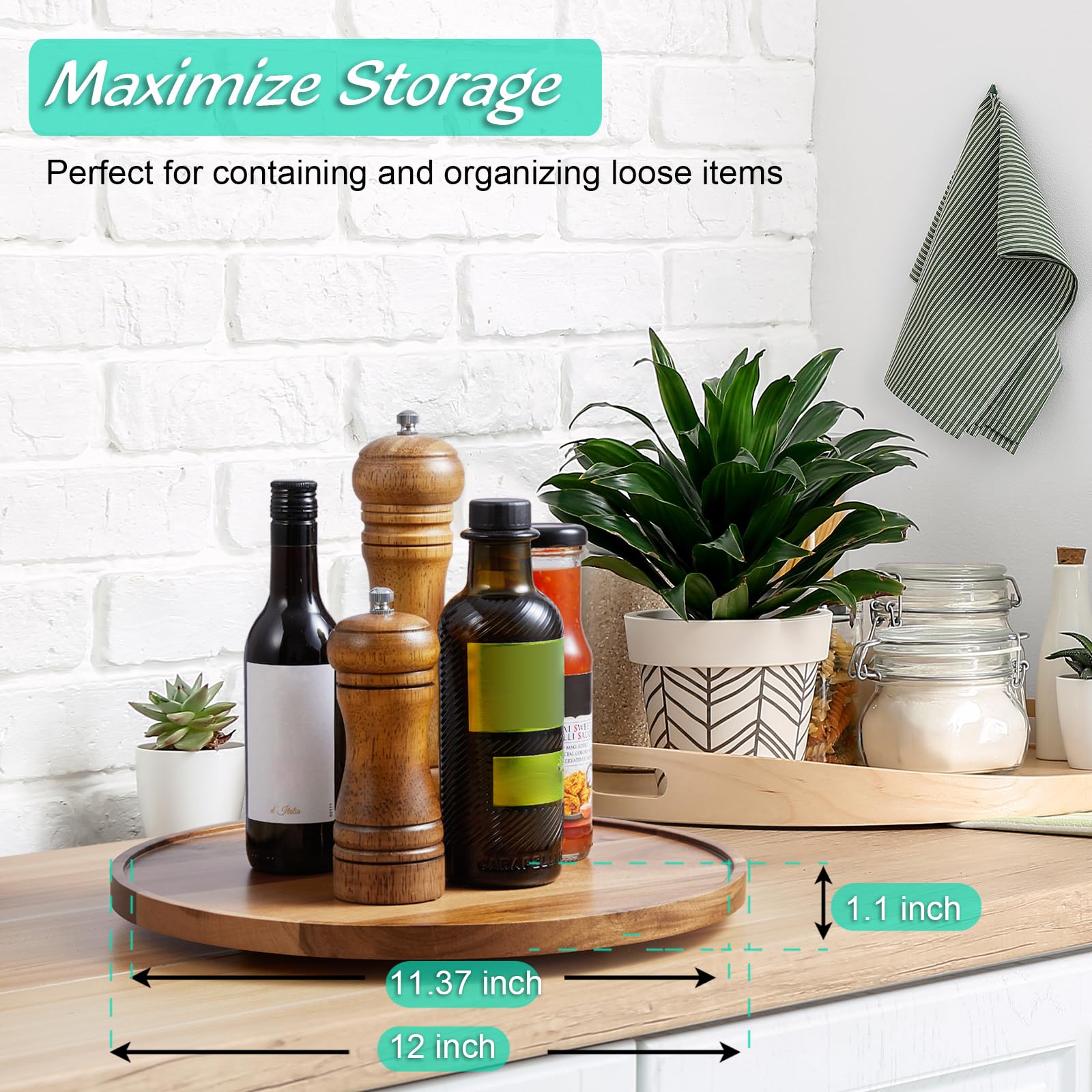 OVICAR Lazy Susan Verstelbare Draaitafel Organizer - 2 Tier Hout Roterend Kruidenrek 30,5 cm Keuken Aanrecht Kast Pantry Eettafel Badkamer Koffie