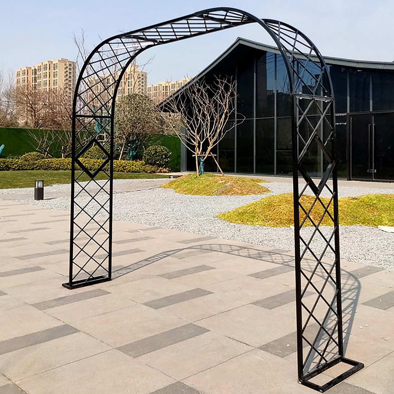 Metalowa altana ogrodowa do pnących róż i roślin, pergola łukowa na podwórko, trawnik, patio, stylowa czarna altana ogrodowa (szer. 3,0 x wys. 2,0 m)