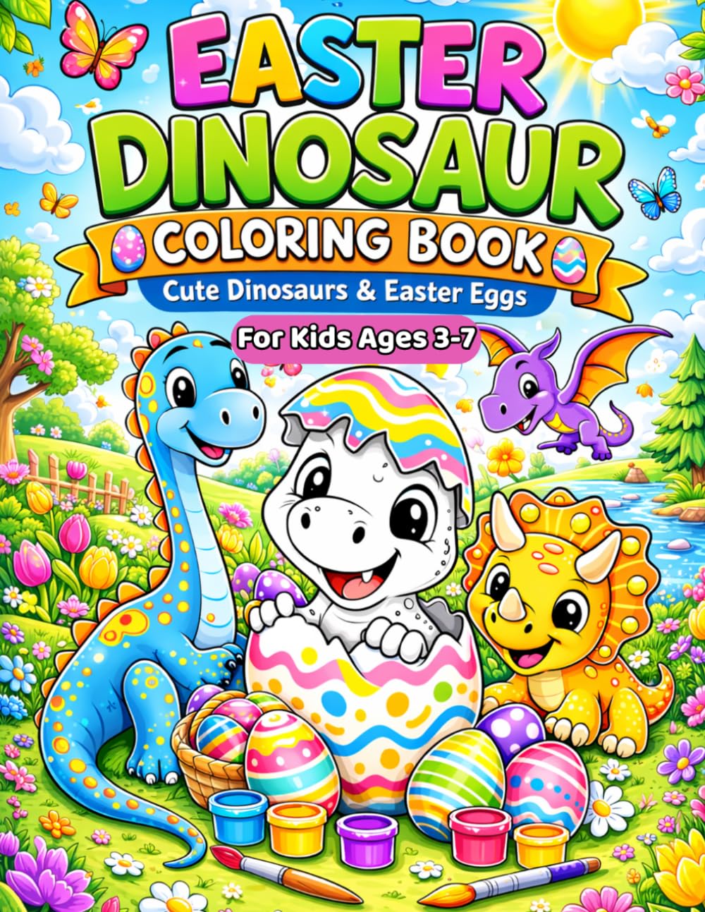 Easter Dinosaur Coloring Book: Cute Dinosaurs and Easter Eggs for Kids | Fun Easter Coloring Pages for Boys and Girls Ages 3–7