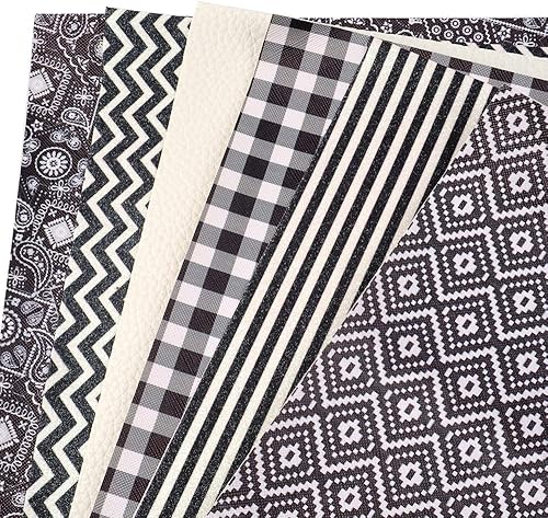 Miniatura 4 de David Angie Hoja de piel sintética con purpurina estampada con patrón geométrico, 6 unidades, 7.7 x 12.9 pulgadas, tela de cuero sintético a rayas