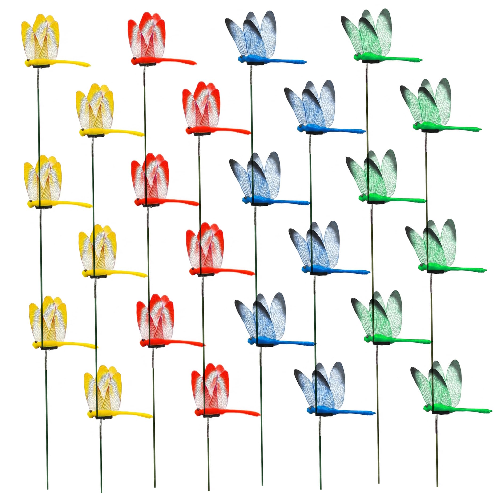 Ameble Dragon Fly Clips, 24pcs Realistic Dragonfly Clips For Bugs Repellent - 3d Decorative Garden Stakes, 4 Colors, 9.84 Inch Dragon Fly For Bugs Repellent, Dragonfly To Keep Away, D