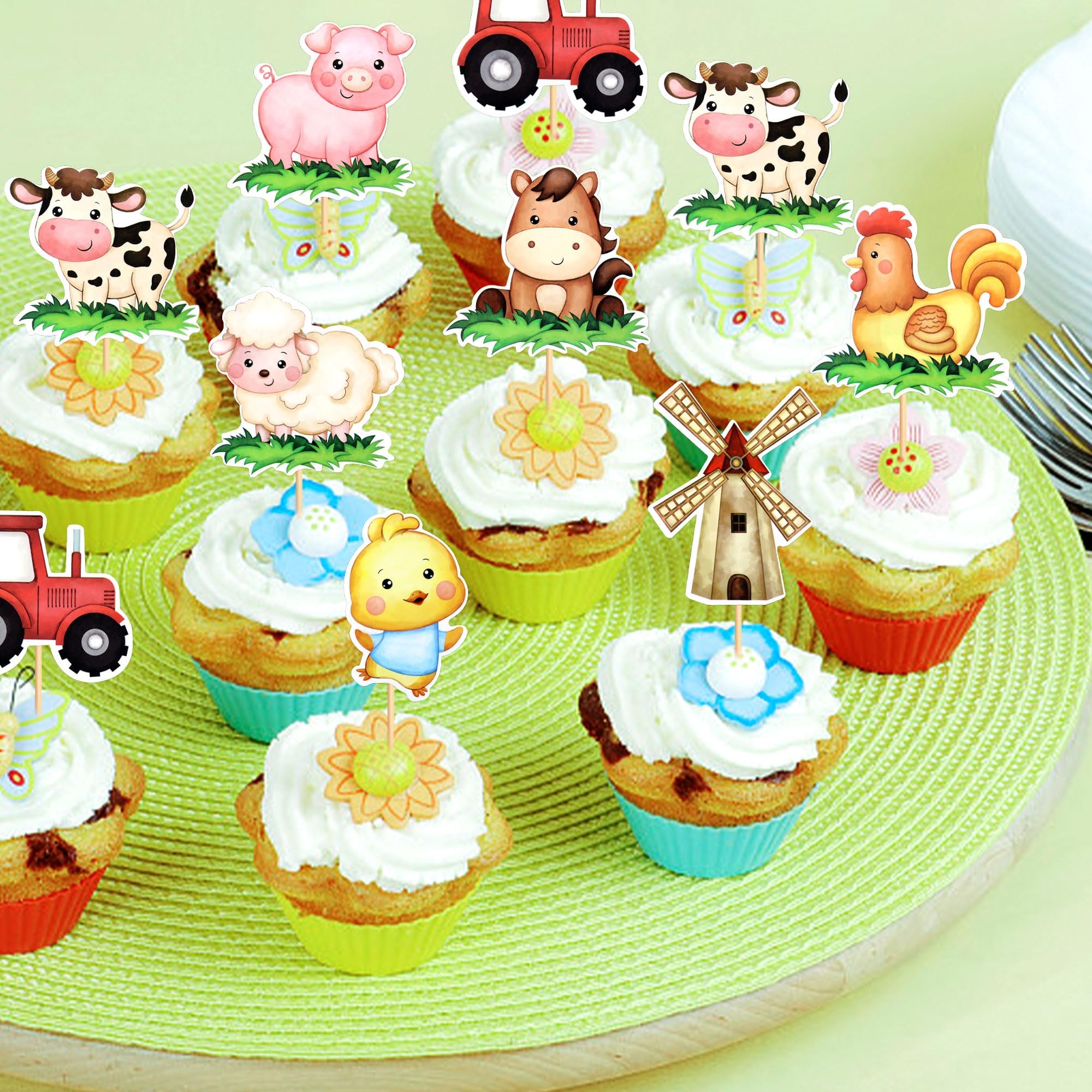Cake Topper Farm, 32 PCS Decoration Gateau Ferme, Décorations De Gâteaux Animaux, Ferme Gâteau D'anniversaire Topper, Animal De Ferme Décoration De Gâteau, Deco Anniversaire Animaux De Ferme