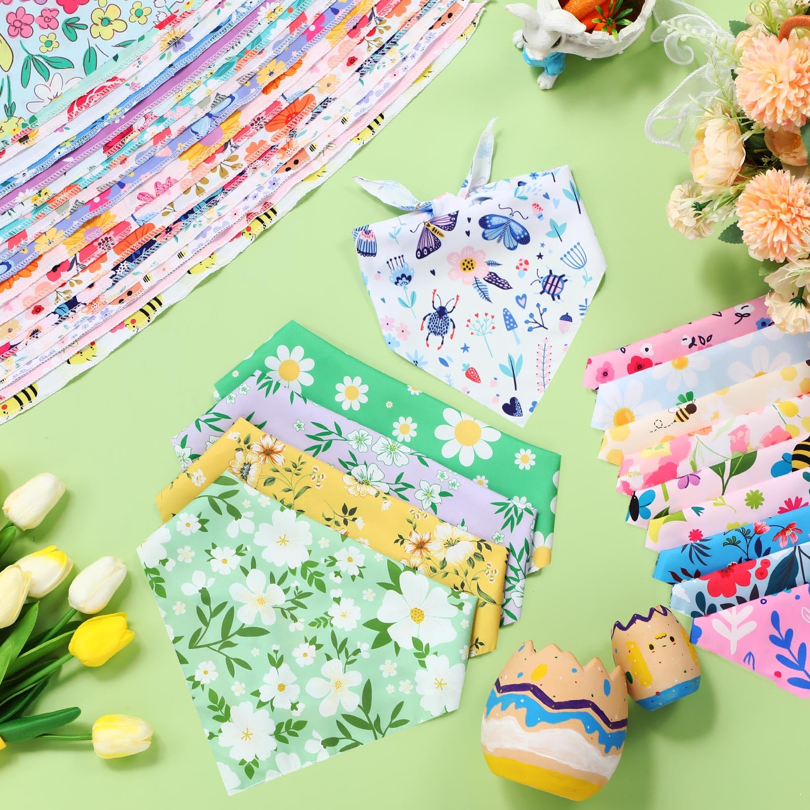 Geyoga Lot de 240 bandanas pour chien - Pour l'été et le printemps - Bavoirs triangulaires réglables pour chiens de petite, moyenne et grande taille - Accessoires de costume (floral)