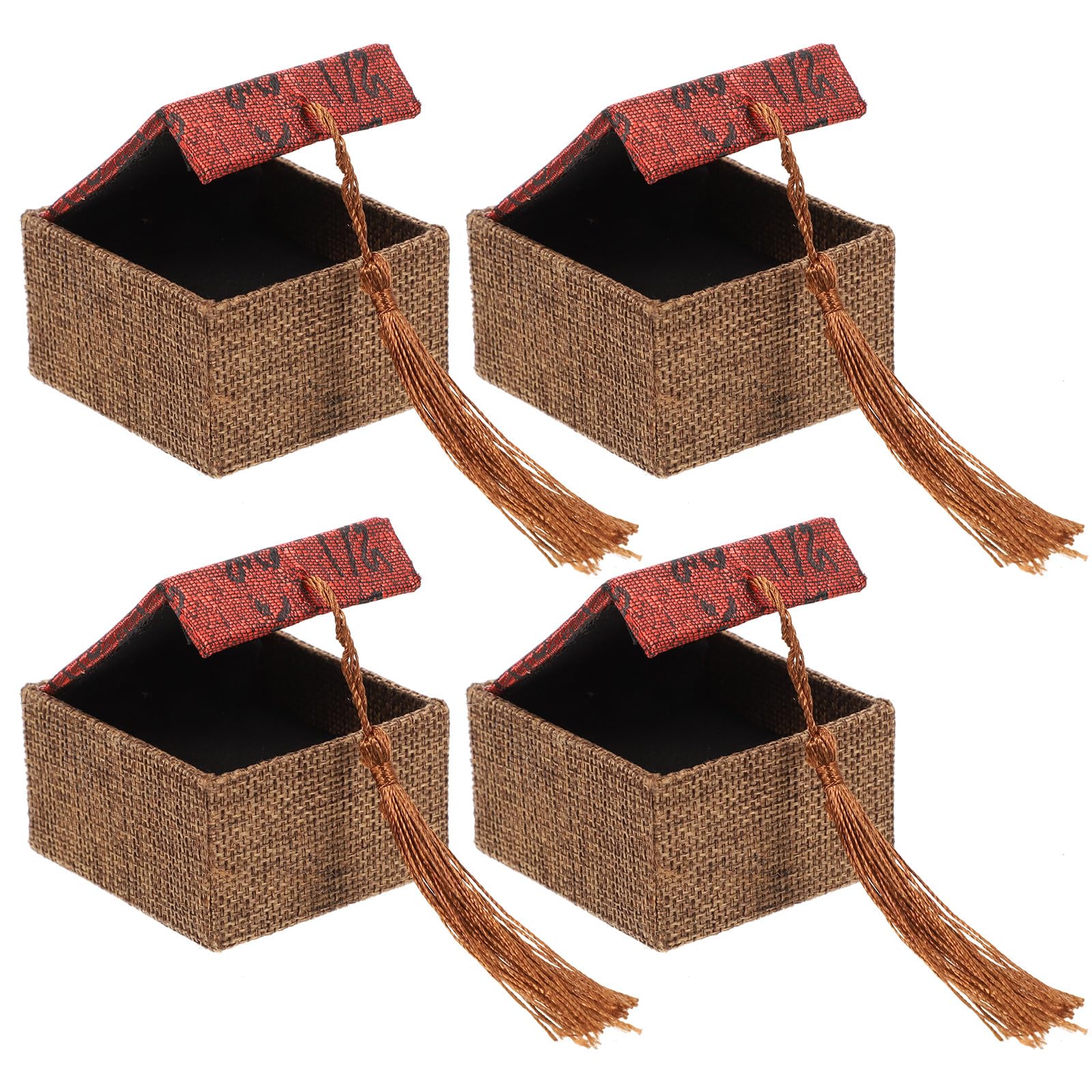 Lshtshf-ou Jewelry Vintage Storage Box Set 4pcs Small Red Decorative Organizer With Tassel For Bracelets Rings Necklaces Pendant 6x6x3.6cm Boxes