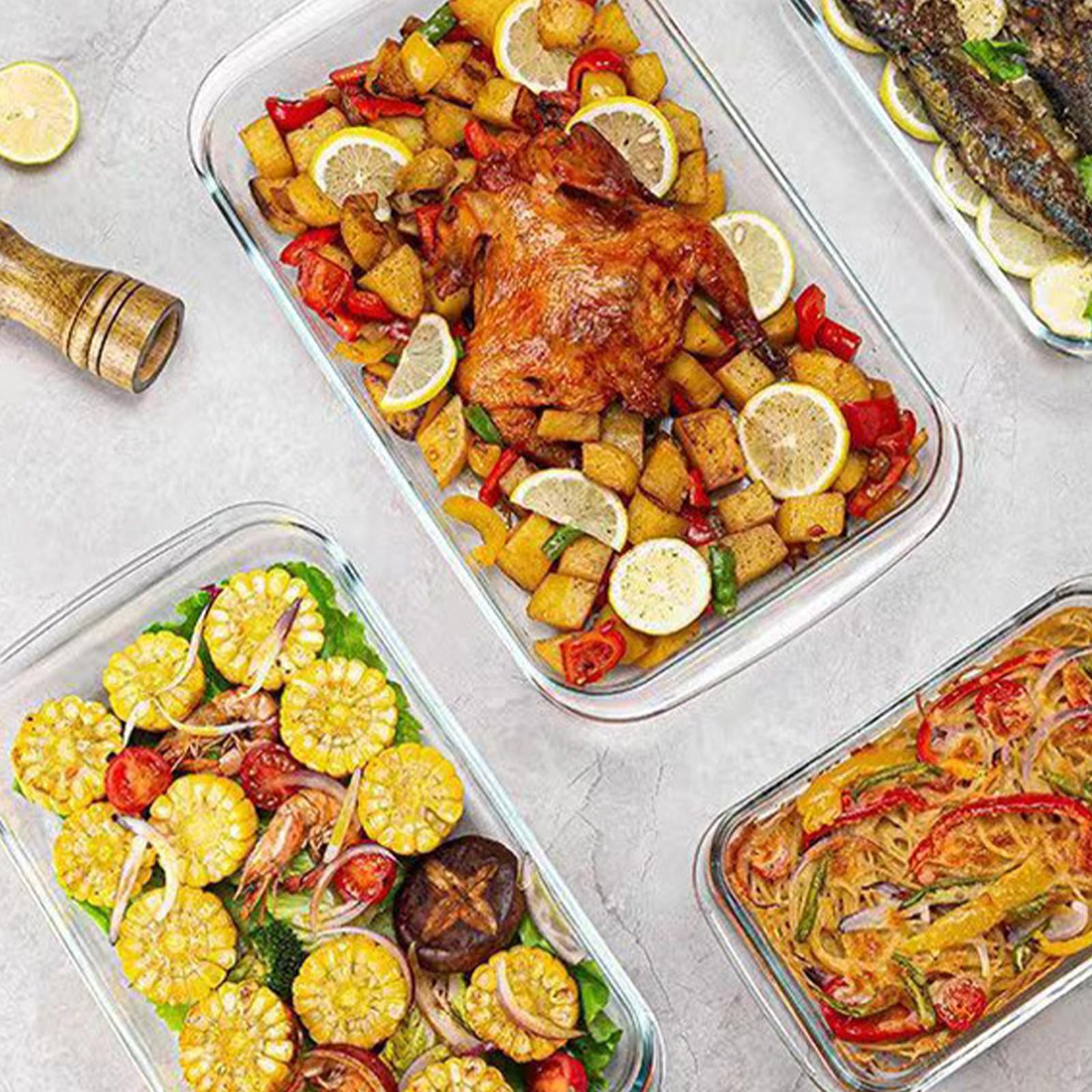 Bandeja de vidrio resistente a altas temperaturas para horno microondas y cocinas, cocina segura con diseños transparentes