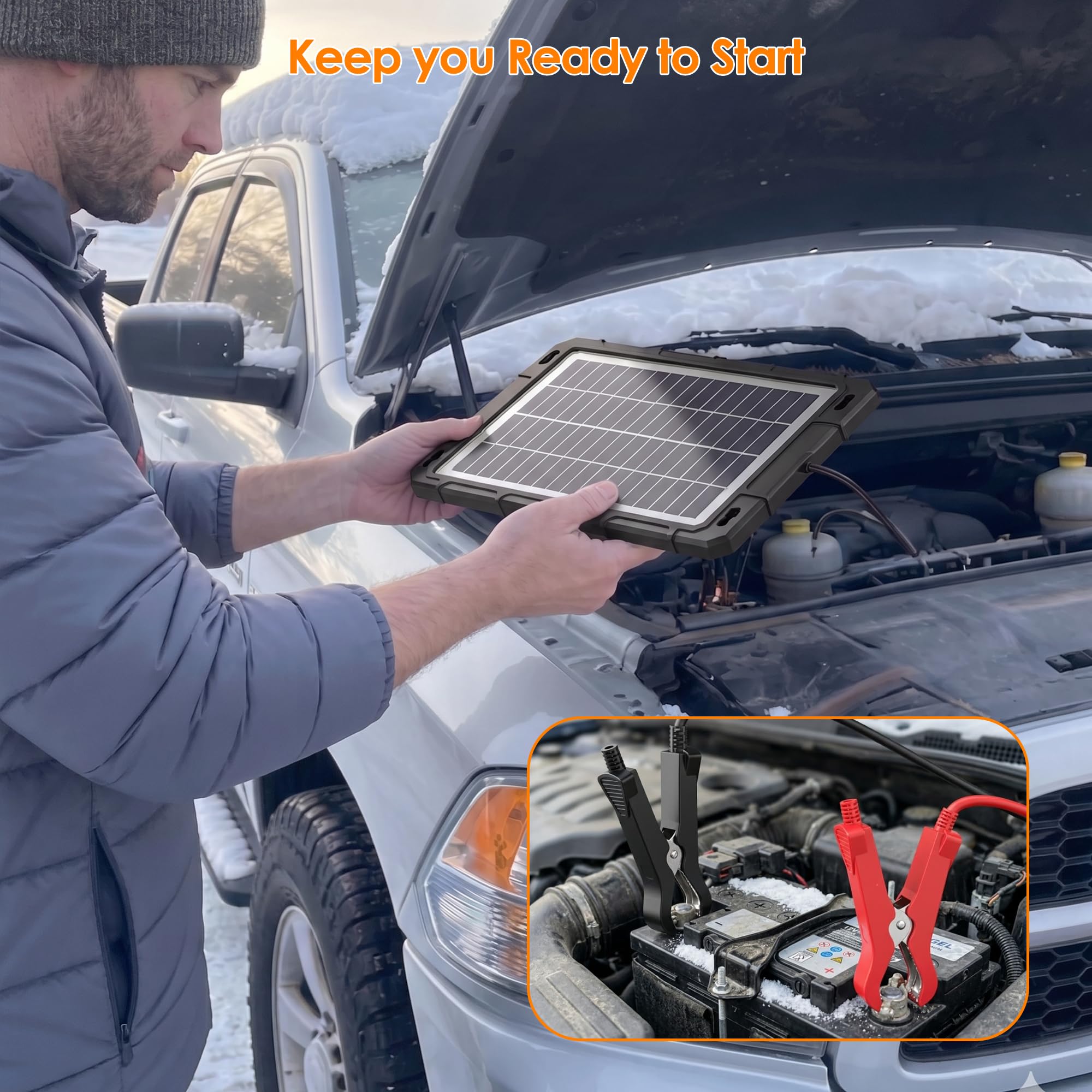 Rhorawill Chargeur et mainteneur de batterie solaire 8 W 12 V, kit de charge étanche pour panneau solaire, contrôleur de charge intégré, chargeur solaire pour voiture, bateau, camping-car, moto