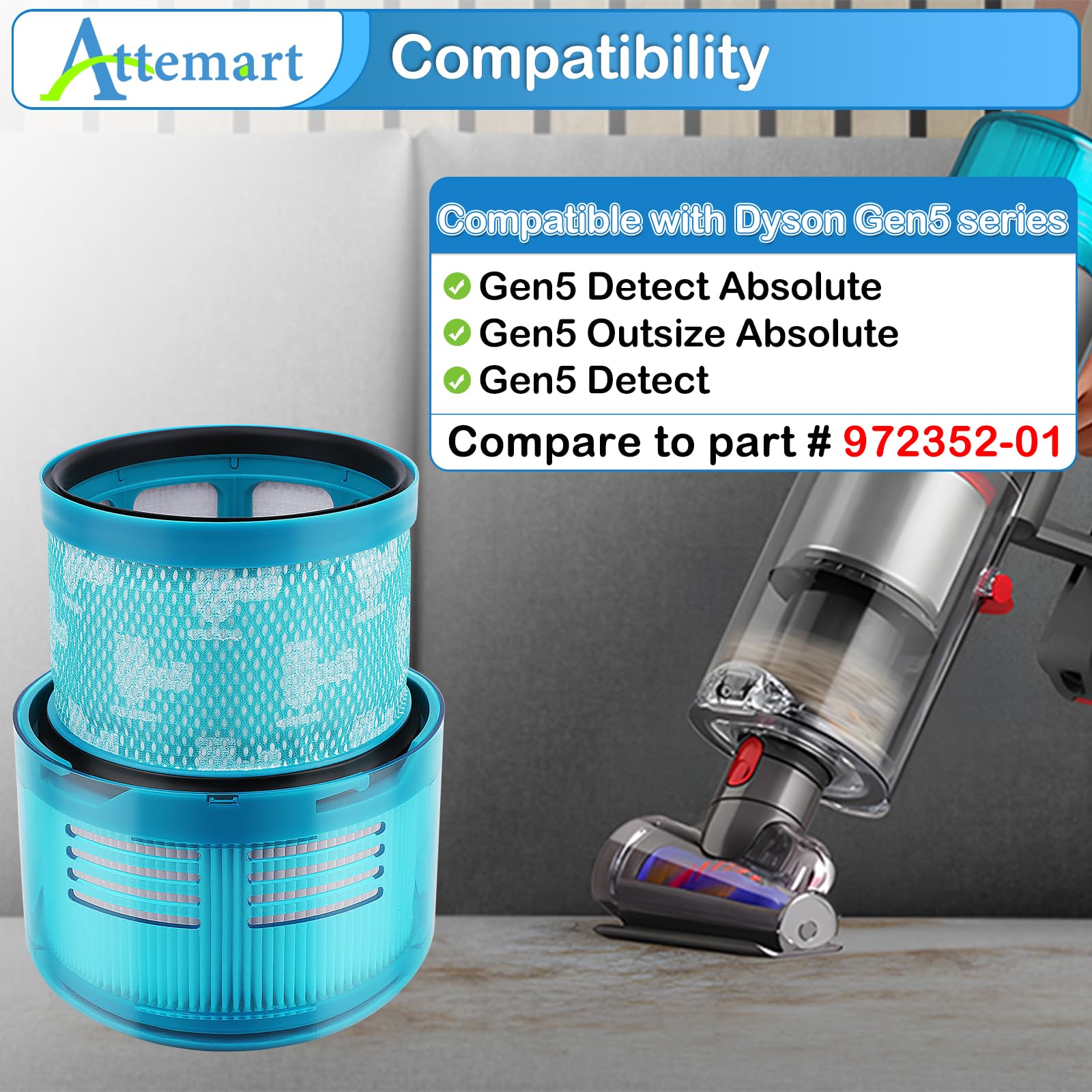 Paquete de 3 filtros Gen5 de repuesto compatibles con Dyson Gen5 Detect Absolute, Gen5 Outsize Absolute, Gen5 Detect aspiradora inalámbrica