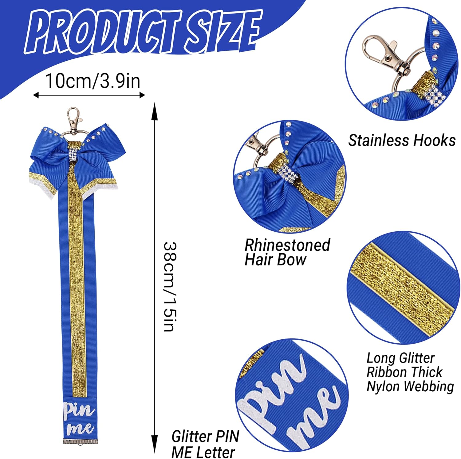 Glitter Cheer Bow Keychain 2 Pack - Pin Me Ribbon for Backpacks, Spirit Gifts for Cheerleaders, Team Gifts - Image 2