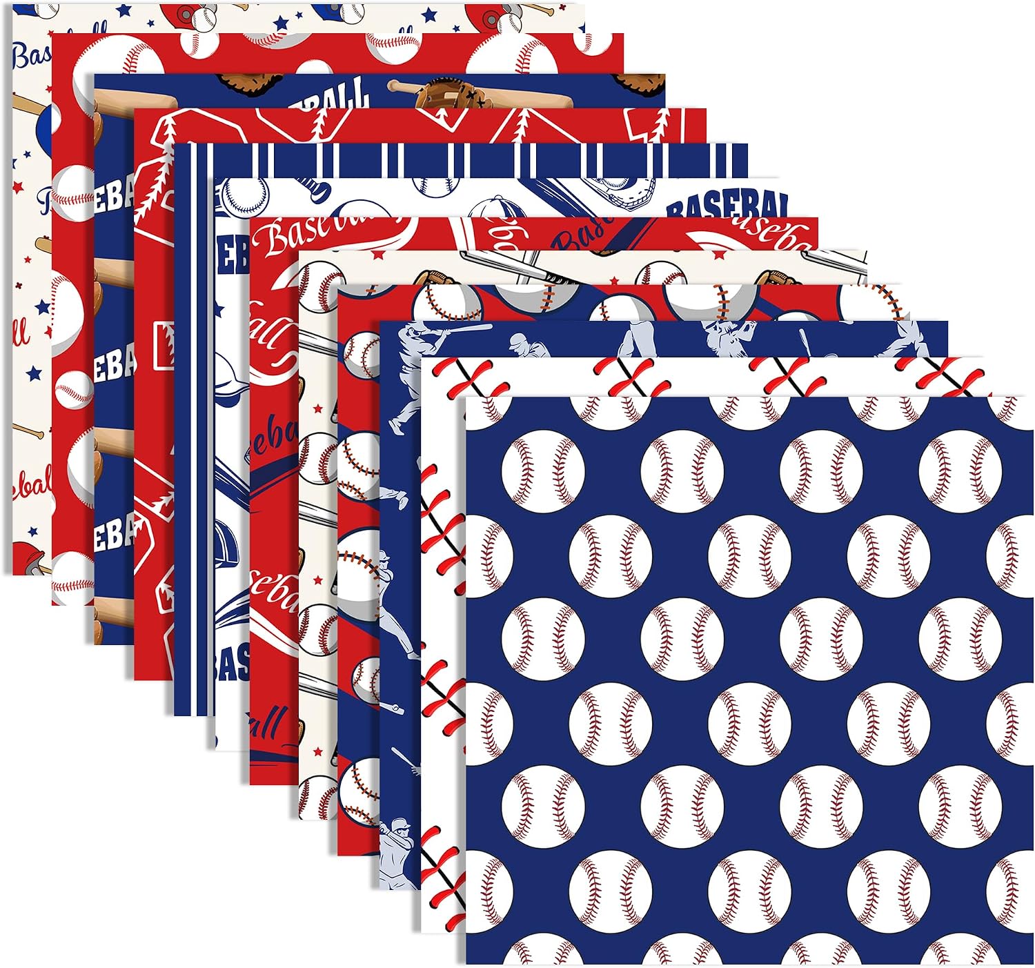 24 Sheet Baseball Pattern Paper Baseball Scrapbook Paper Pad 12 Inches Sport Themed Pattern Papers Red Blue Double Sided Decorative Craft Papers for Card Making Journal Background Photo Album Decor