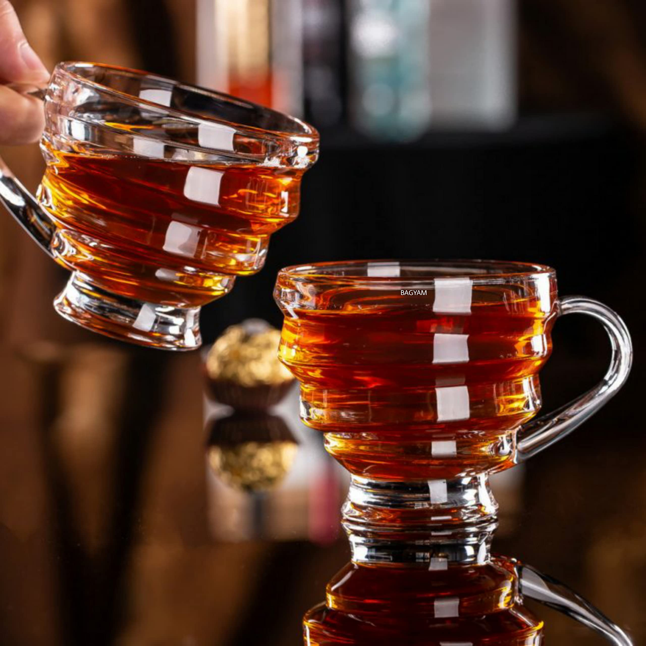 Glass Tea Cups Set of 6 - Elegant Drinkware -2