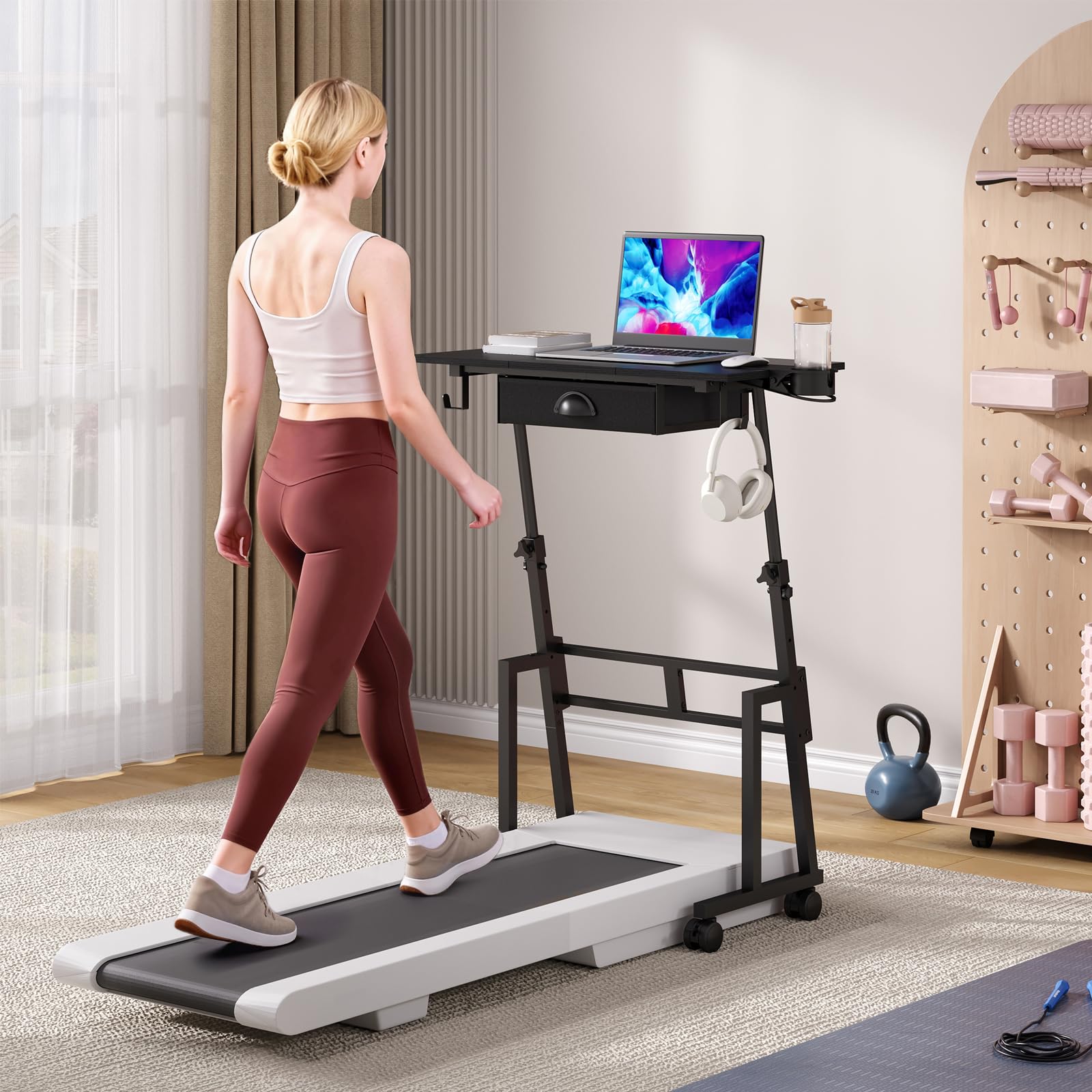 Adjustable Height Standing Desk with Drawer Rolling Sit to Stand Up Desk with Wheels Height 31 5-43 3 — view 2