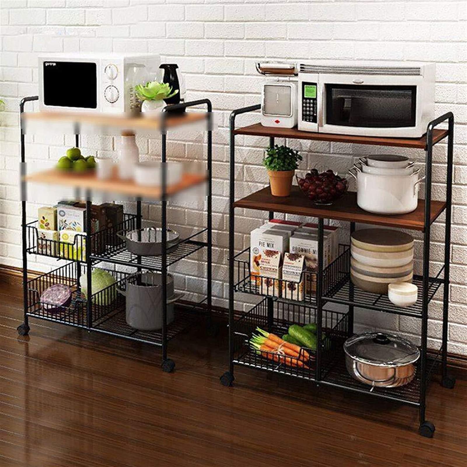 Carrello di Servizio da Cucina per Uso Domestico a 4 Strati per Microonde/Scolapiatti/Scolapiatti/Carrello portaoggetti (Nero, 103,5 * 36 * 71 cm)