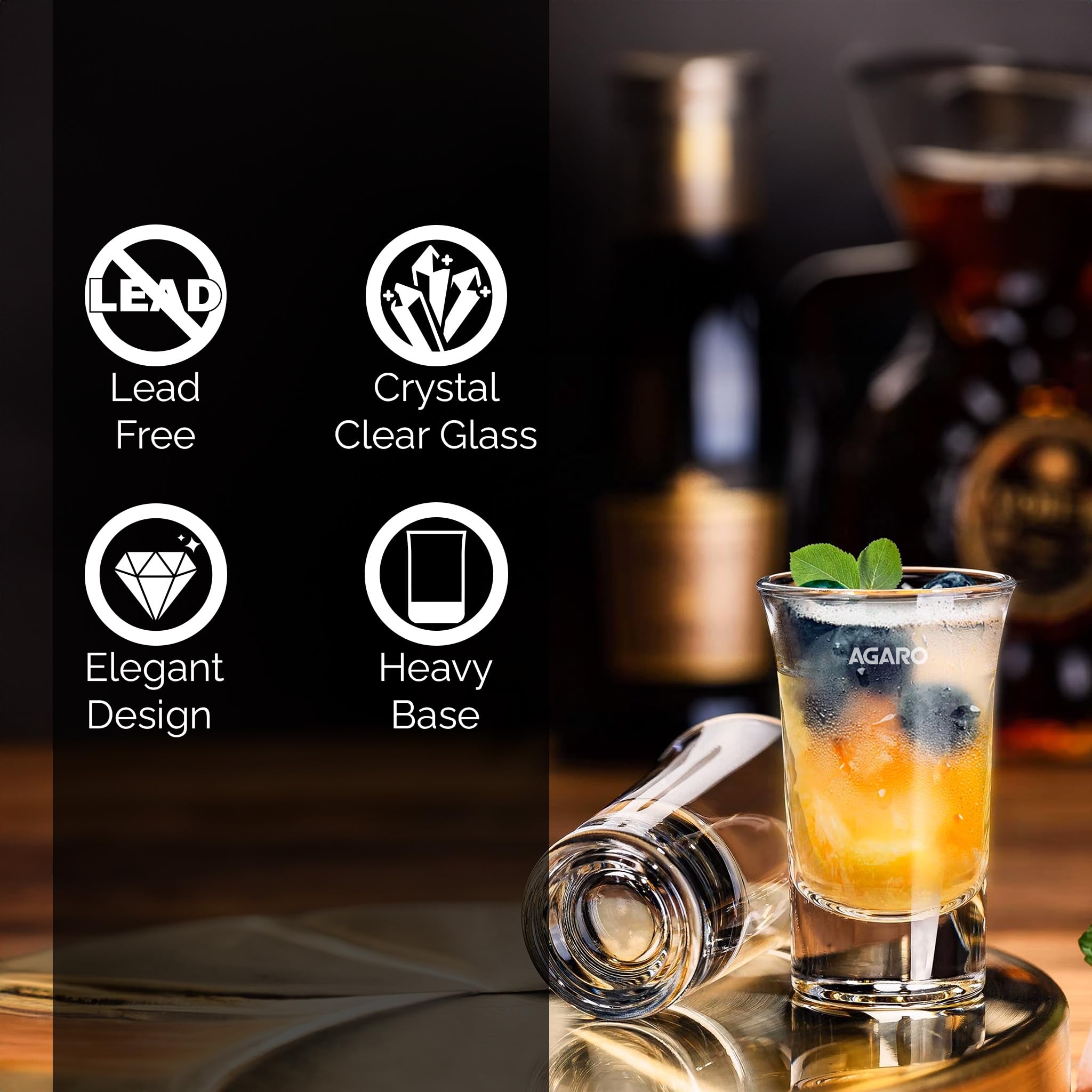 AGARO Elegant Shot Glass 45ml, Set of 6, Whisky Shot, Vodka Shot, Tequila Shot, Liquor Shot, Wine Tasting, Cocktail, Home, Bar 1