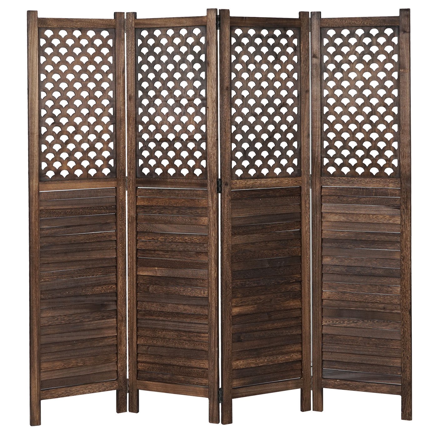 Paravent HWC-A84, Raumteiler Trennwand Sichtschutz, Ornamente 170x161cm - braun