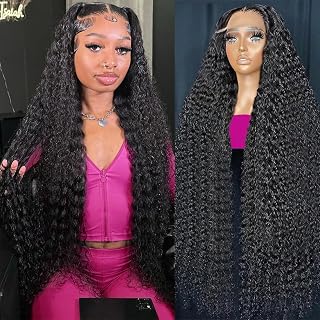 KVFCT 30" 13x6 HD Transparent Deep Wave Lace Front Wig Human Hair 200% Density Pre-Plucked with Baby Hair