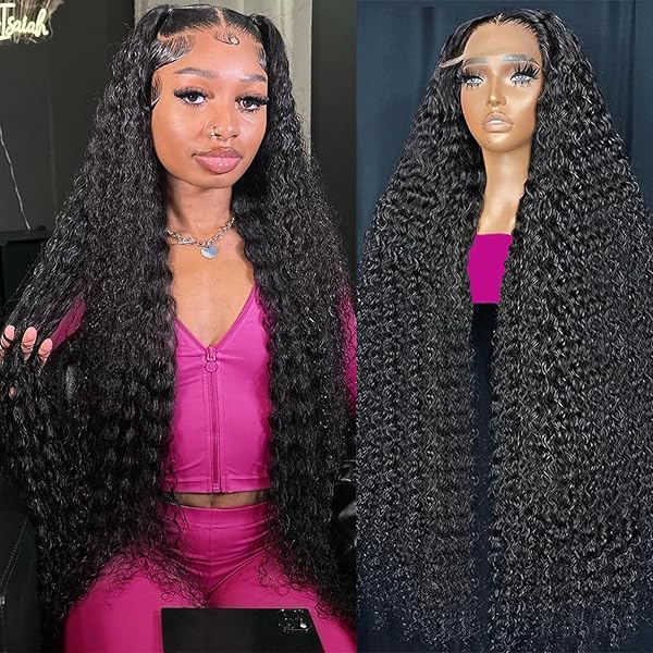 KVFCT 30 Inch Deep Wave Lace Front Wigs Human Hair 13x6 HD Transparent Deep Wave Lace Front Wigs for Women 200% Density Curly Lace Front Wig Pre Plcked Deep Wave Wigs with Baby Hair
