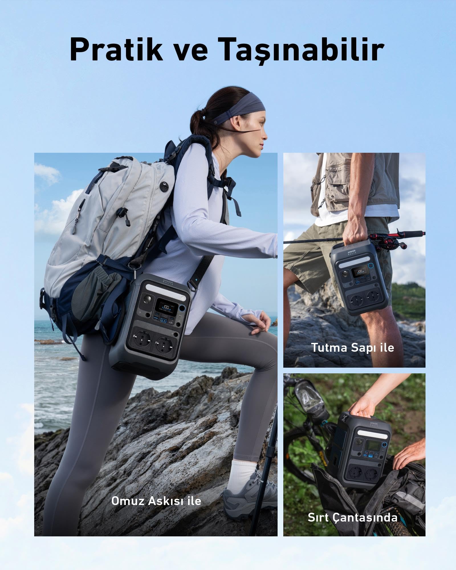 SOLIX C300X - Tragbares kraftwerk - Wechselstrom 220-240 V - 300 Watt - Lithiumeisenphosphat - 288 Wh - Wi-Fi, Bluetooth - Ausgangsanschlüsse: 7 - mit PS60 portable solar panel