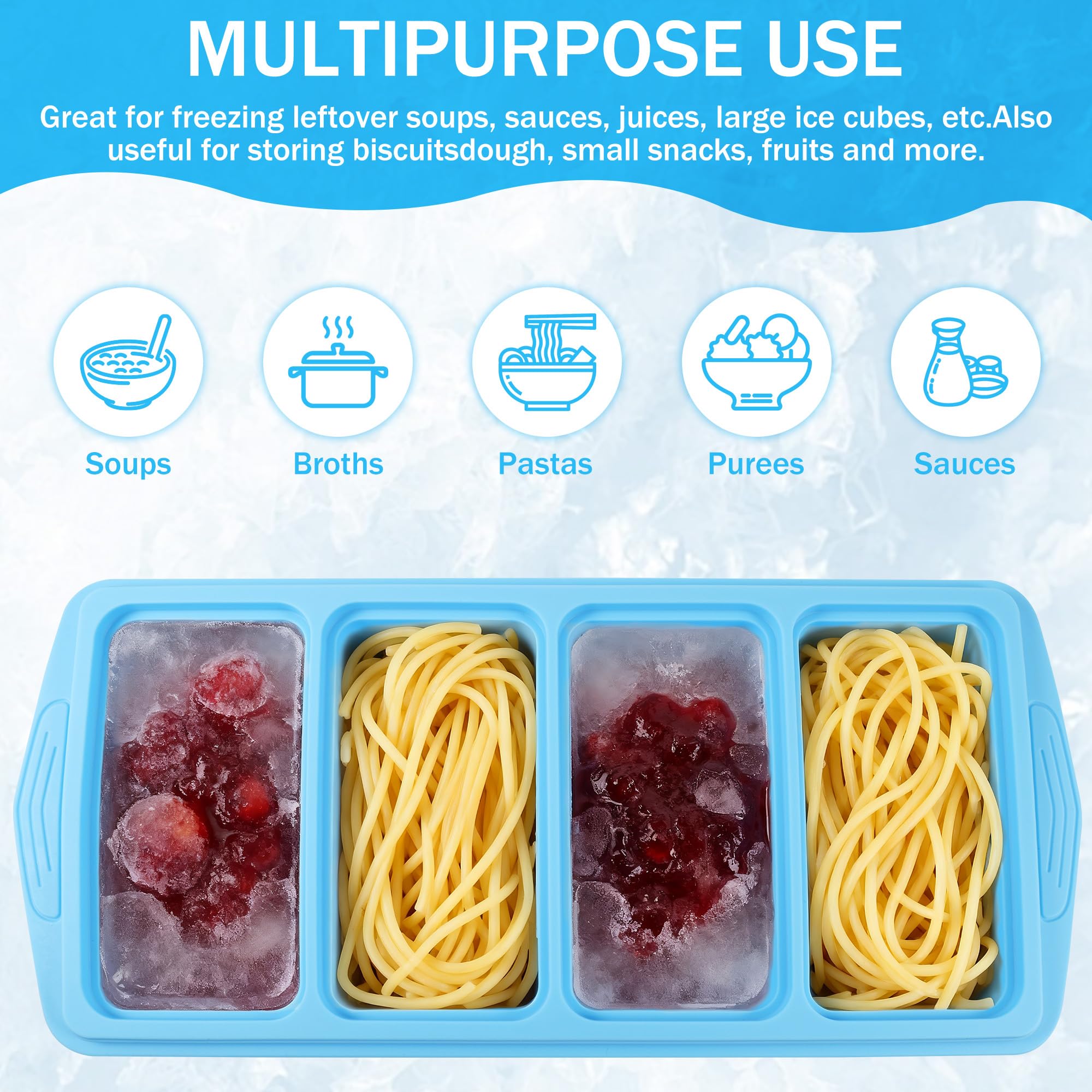 2 Pezzi Vassoio in Silicone Extra Large, Contenitori per Zuppe da Conservare in Freezer, Salse e Preparazioni Alimentari, 1 Tazza/250 ml, Azzurro Cielo (2, Rettangolare)