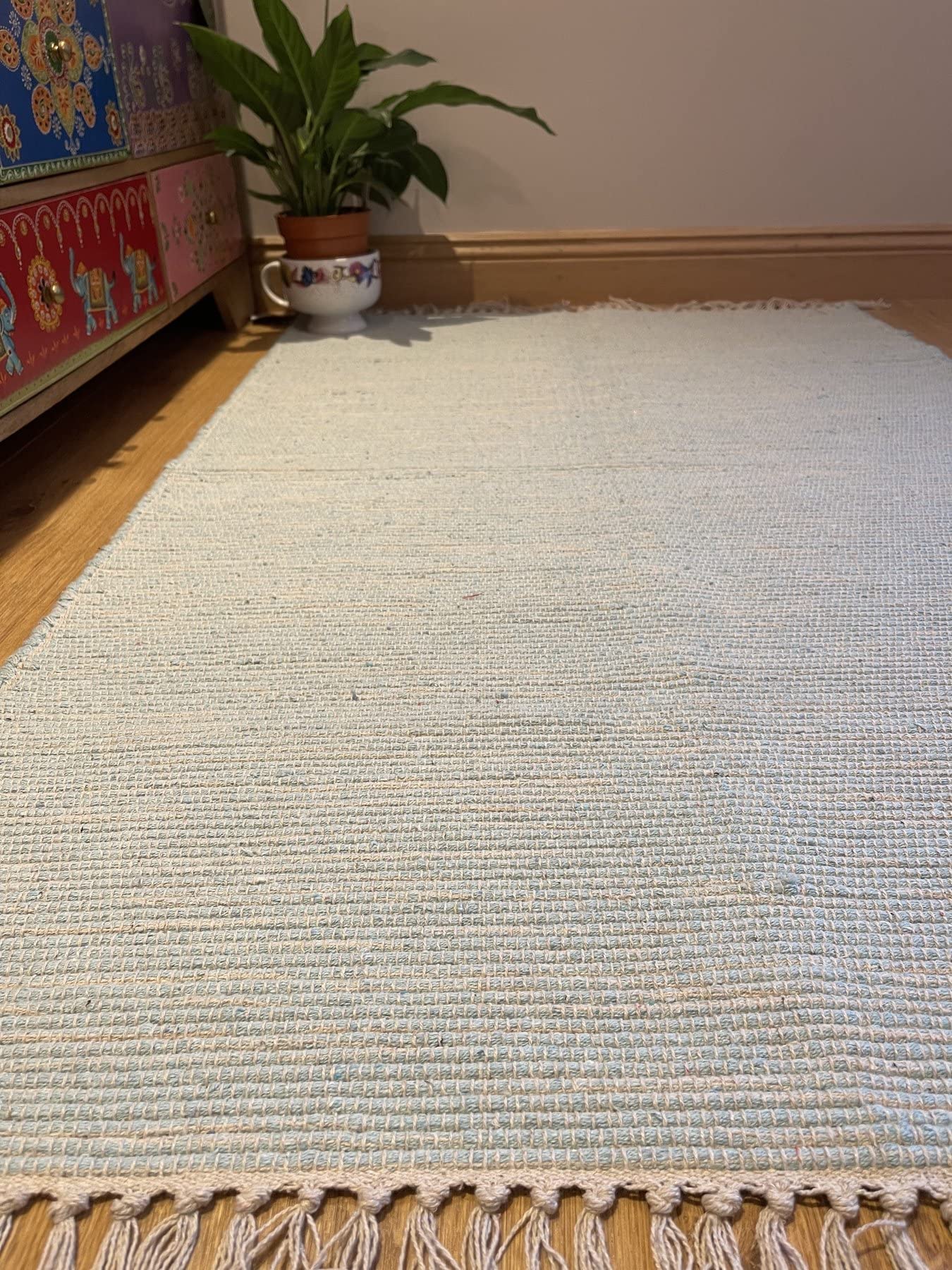 Hush Tapis en coton doux tissé à la main et certifié GoodWeave - Bleu canard - Taille S - 60 cm x 90 cm