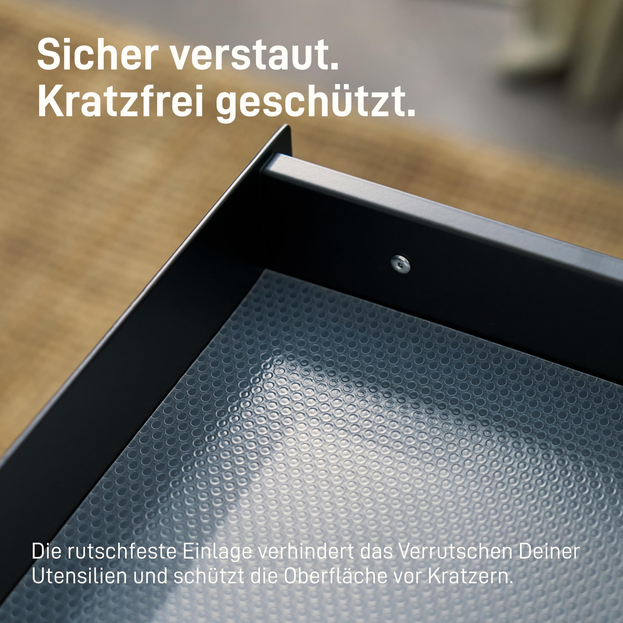 Natural Goods Berlin EXPERT Schublade Metall Schwarz mit Antirutschmatte - 55 x 25 x 5 cm - Untertisch Schublade Schubladen Unterbau Schublade Schreibtisch Under Desk Drawer Schublade Schreibtisch