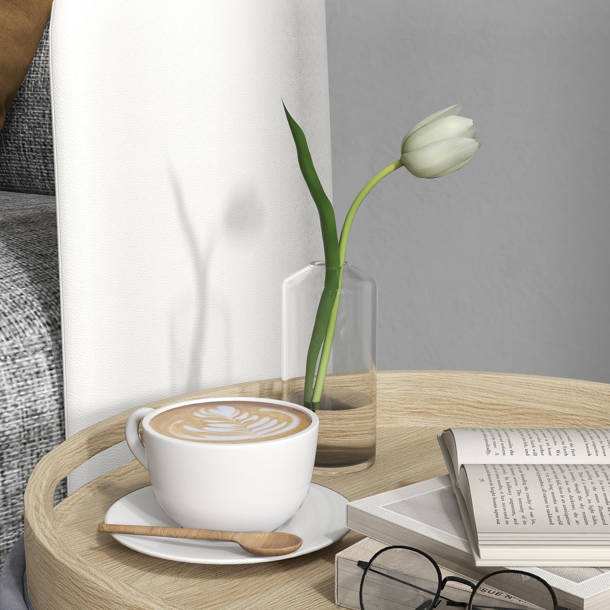 HOMCOM Pouf Contenitore in Tessuto Sherpa da 120 kg max con Vassoio a Ribalta, Tavolino da Caffè in MDF e Faggio con Spazio a Scomparsa, 56x56x42 cm, Grigio