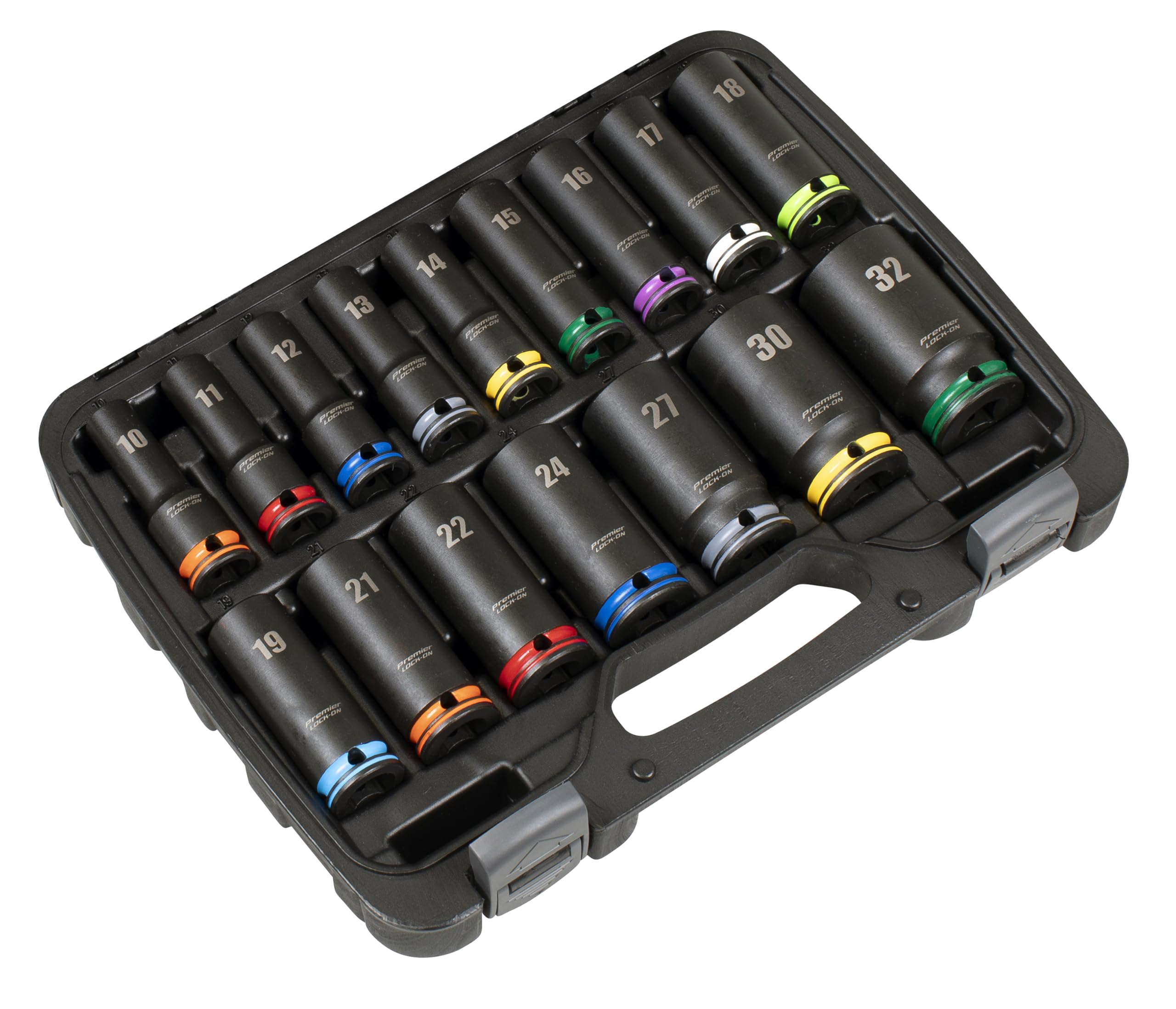 Sealey Premier 16pc 1/2" Sq Drive Lock-On™ Deep Impact Socket Set 6pt Metric - AK58170M, Black - Image 3