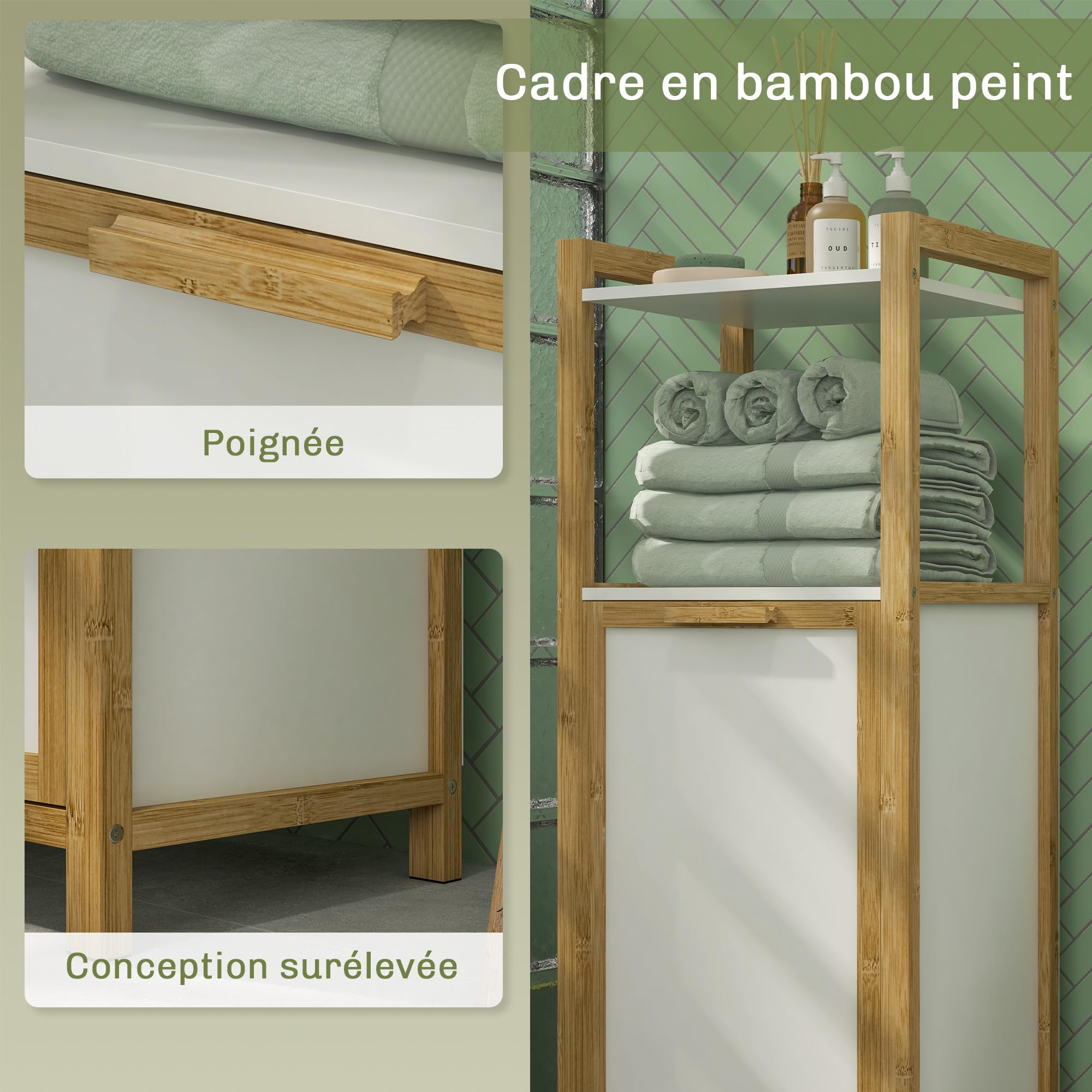 HOMCOM Standschrank aus Bambus mit Wäschekorb, 40 x 30 x 86,5 cm