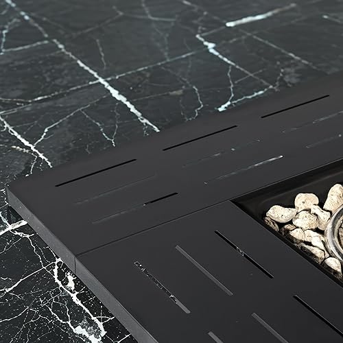 Miniatura 36 de Mesa para fogata de propano de 28 pulgadas, mesa de fuego de 50,000 BTU con tapa de acero, patas grandes, rocas de laval, pozo de fuego seguro