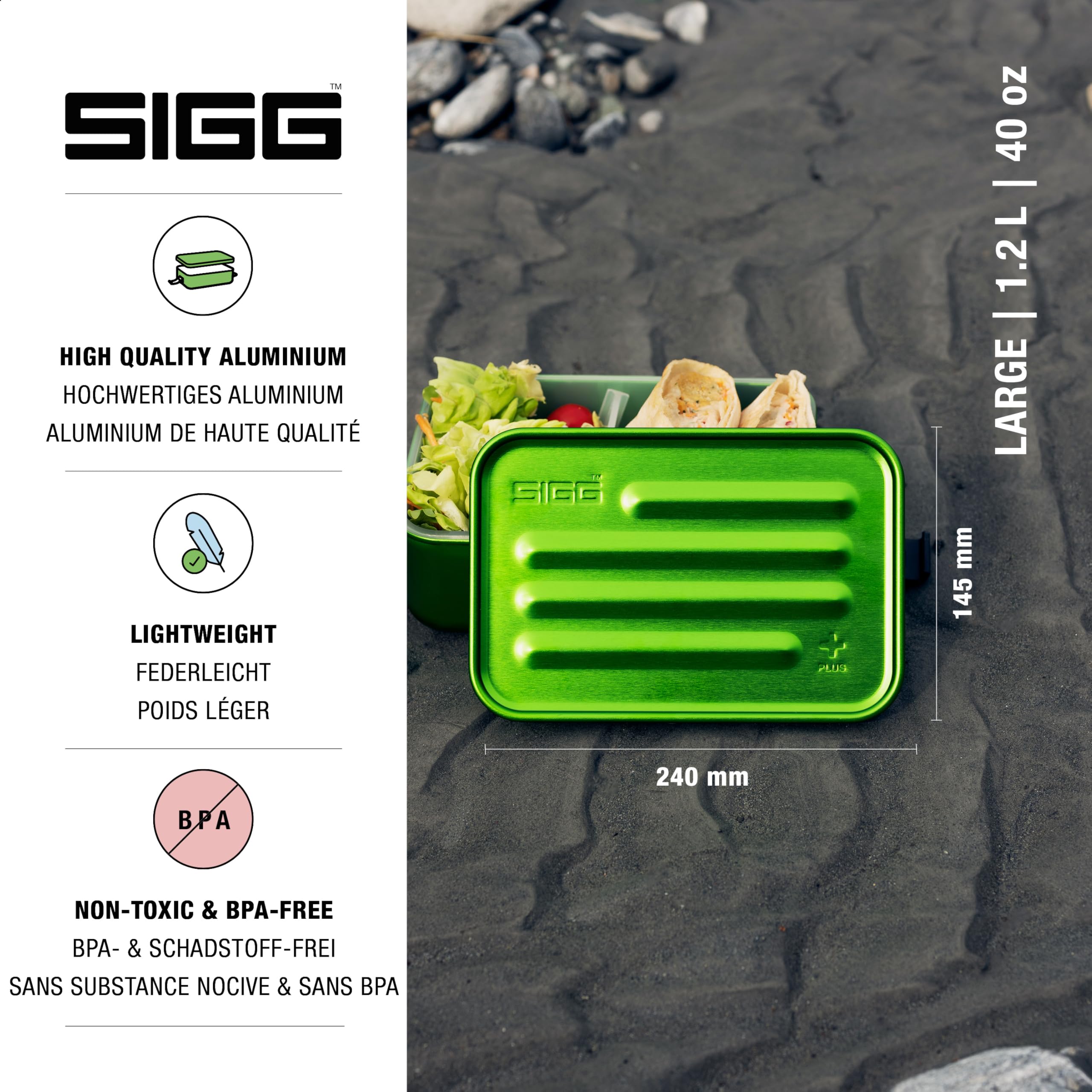 SIGG - Alu Lunchbox Plus - Brotdose Mit Unterteilung - Preisgekrönt - Spülmaschinenfest & Mikrowellengeeignet - Absolut Dicht - Federleicht - S, L