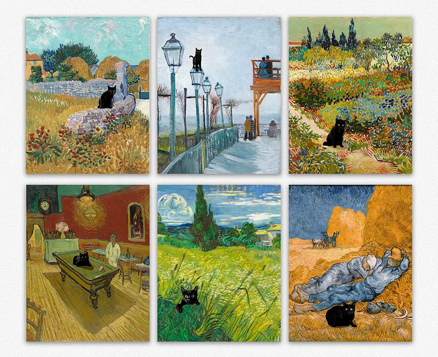 Wallbuddy Black Cat Room Decor - Famous Van Gogh Poster Feline Poster/Cute Kitty Decorations, Retro Kitten Home Decor & Funny Nature Pictures for Bathroom Decor, Bedroom Office Decor (8x10)