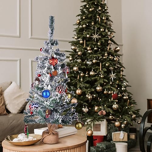 Miniatura 2 de Mini árbol de Navidad flocado de 3 pies para mesa árbol de Navidad de mesa con nieve y 90 puntas de rama pequeño árbol de Navidad artificial para el