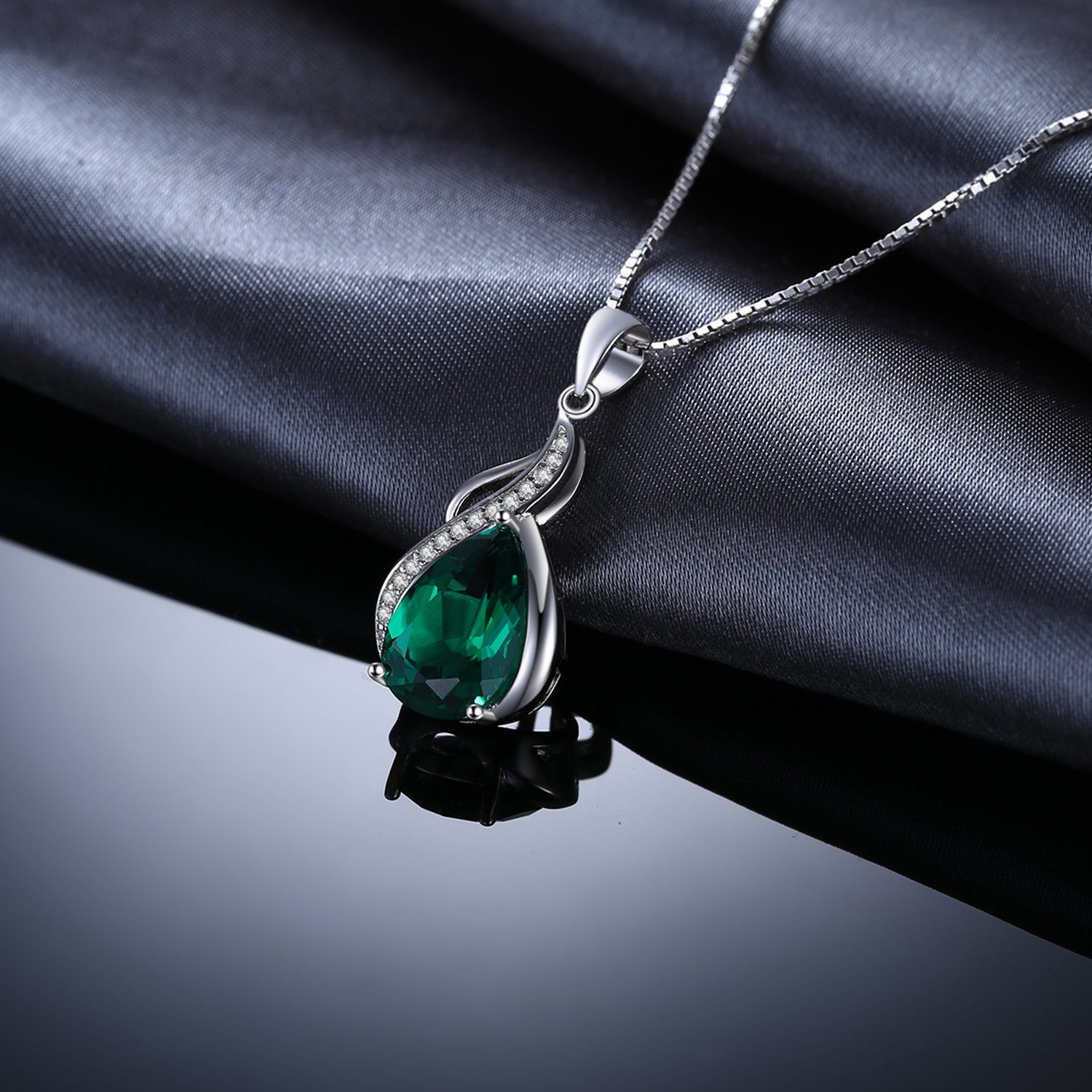 JewelryPalace 2.8ct zielony symulowany szmaragdowy łańcuszek wisiorek 45CM, naszyjnik damski srebro 925 kamień szlachetny dziewczęce różowe złoto złoto