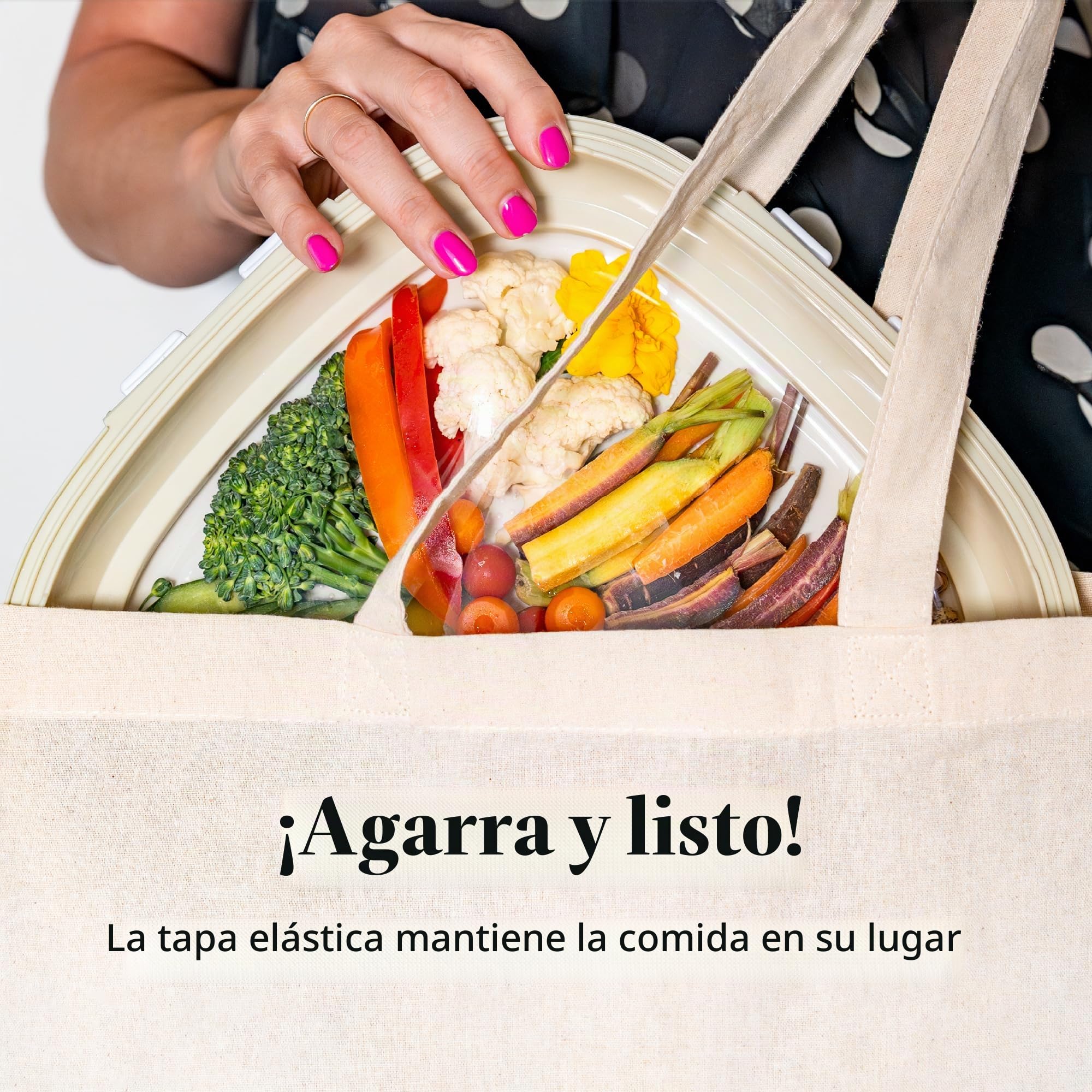 Crudités | Bandeja portátil para aperitivos | Pack de 4 cuadrados | Blanco crema | Envases para alimentos con tapa elástica reversible | Sin BPA, aptos para congelador y lavavajillas | Preparación de