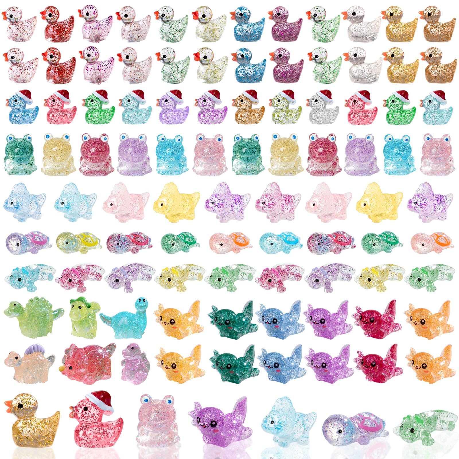 BXYIIGRU Mini Glitter Ducks 200 Pcs Tiny Duck Figures Luminous Resin Dinosaur Turtle Frog Axolotls to Hide Plastic Animal for DIY Garden Miniatures