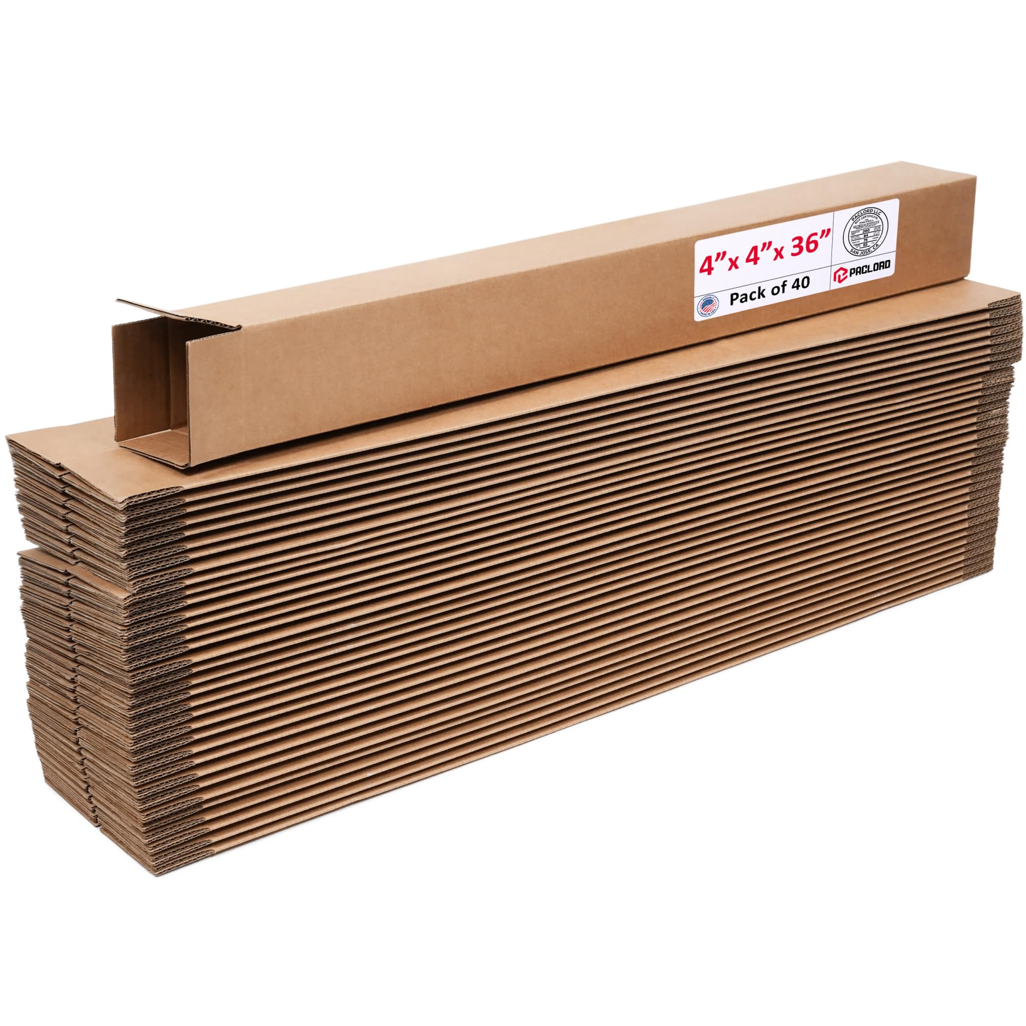 Tall Cardboard Boxes 4"L x 4"W x 36"H (Pack of 40) - USA-Made Packing Boxes for Moving, Shipping, or Storage - USPS, UPS, FedEx Approved - Professional Packing Supplies for Moving | USA-Made Packing Boxes for Moving, Shipping, or Storage - USPS, UPS, FedEx Approved - Professional Packing Supplies