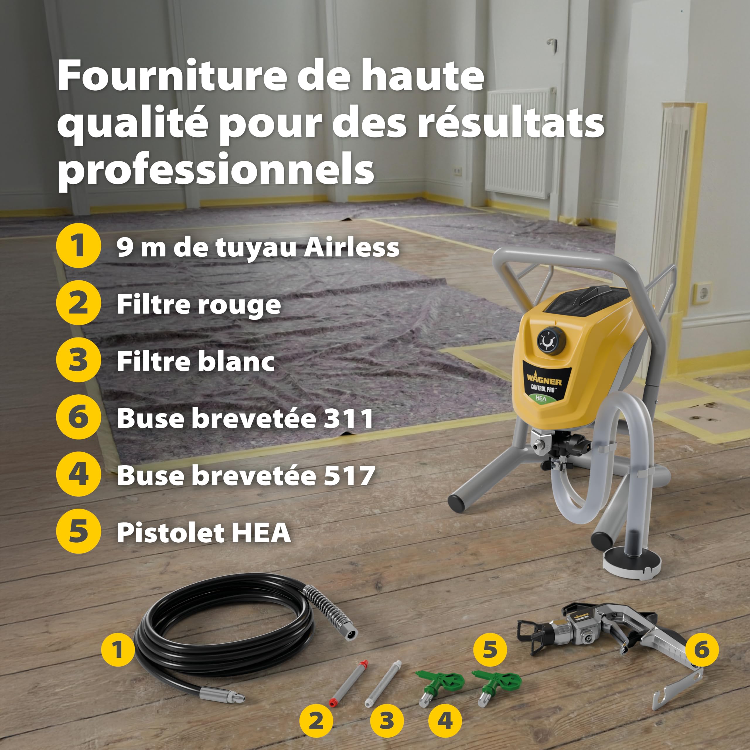 WAGNER Système de Peinture par pulvérisation Airless Control Pro 250 M pour peintures murales, sous Couches, Vernis & lasures, 15 m²-2 Min, réglage de la Pression, 110 Bar, Tuyau 9 m
