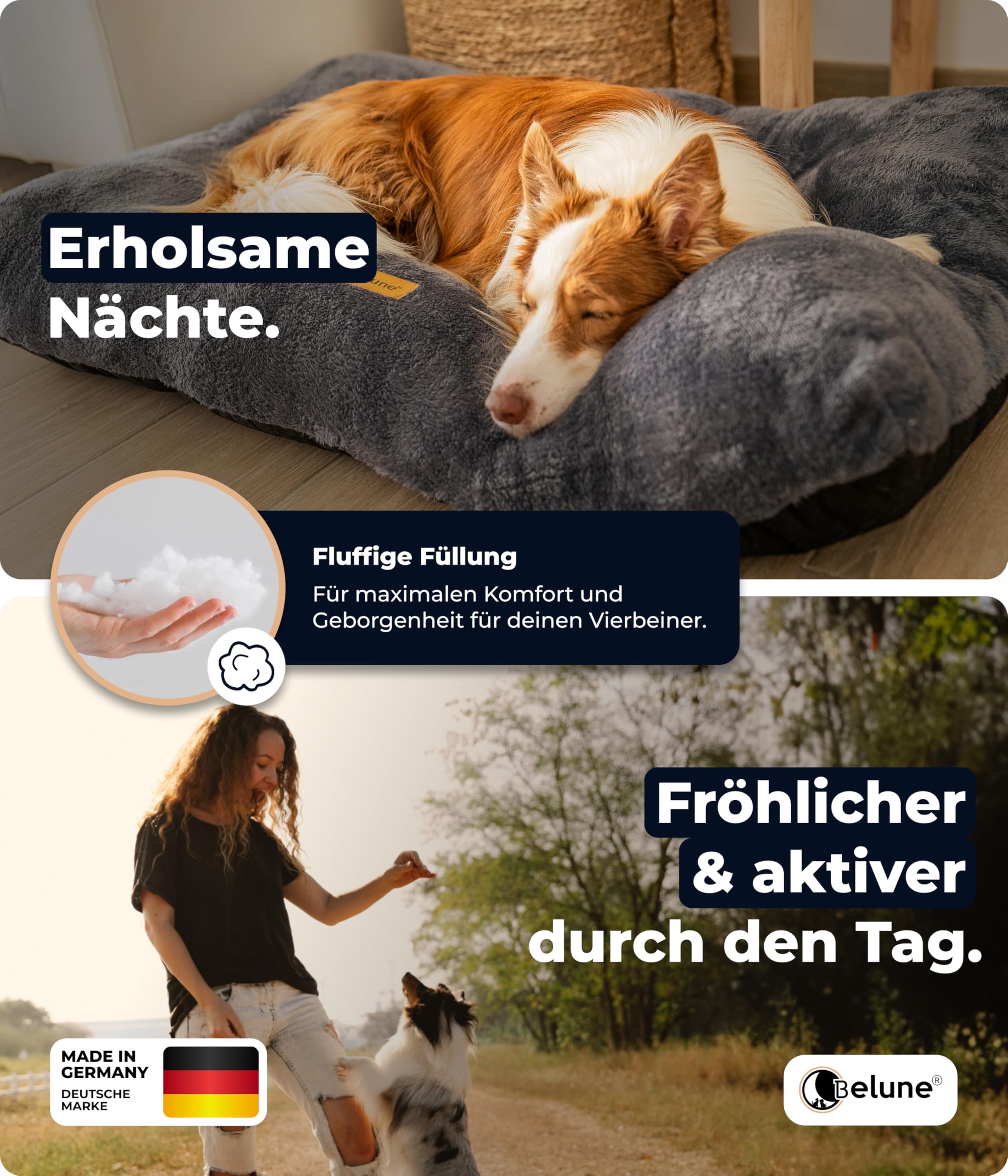 Belune® Hundekissen Deluxe [Braun, S (92cm x 62cm x 12cm)] - waschbar, Hundebett kleine Hunde, Hundekissen kleine Hunde
