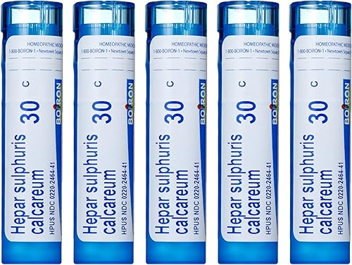 Boiron Hepar Sulphuris Calcareum 30C, medicina homeopática para la tos (paquete de 5)