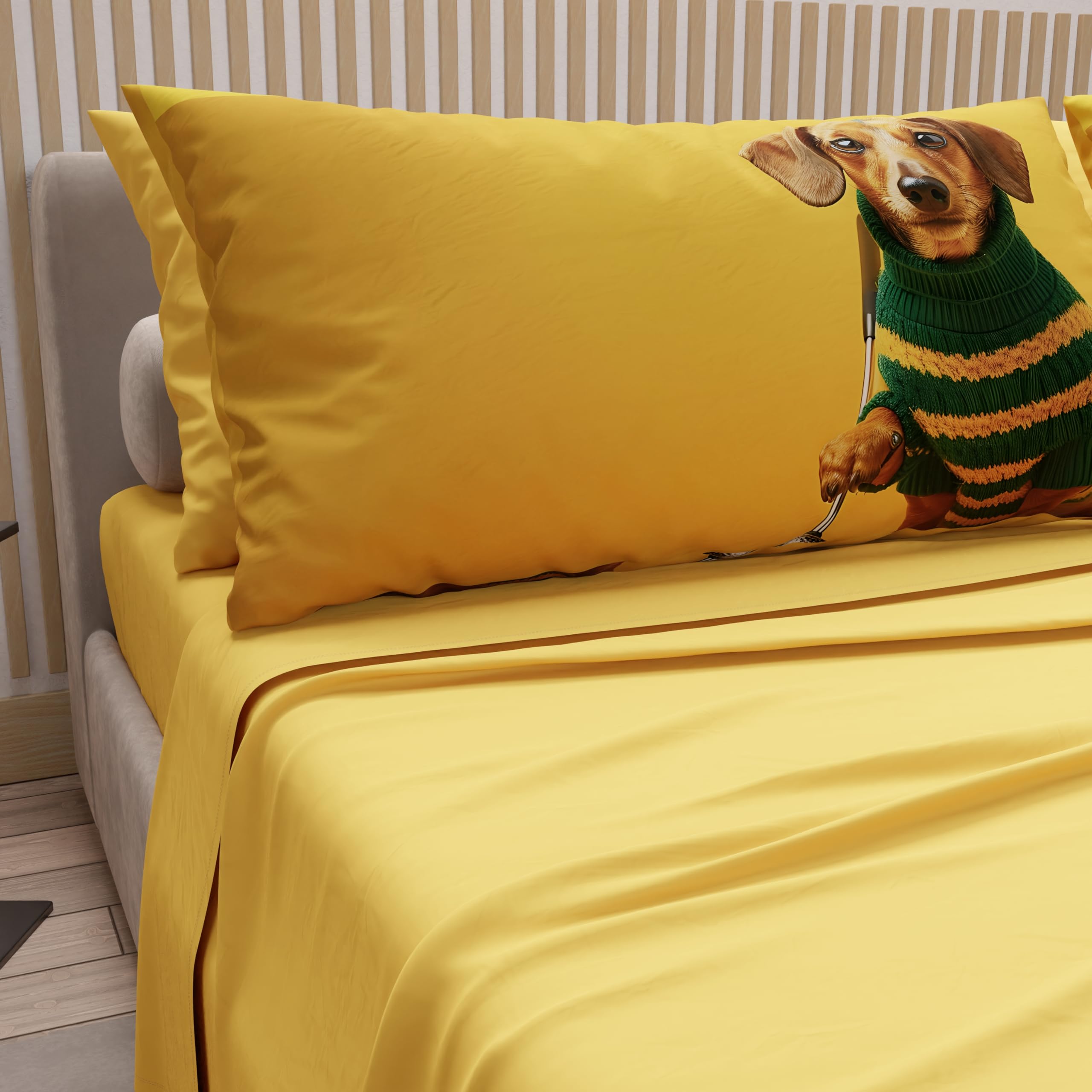 PETTI Artigiani Italiani, Animal Bed Linen with Dogs in Cotton with Pillowcases in Digital Print, Pizza and Half Sheets