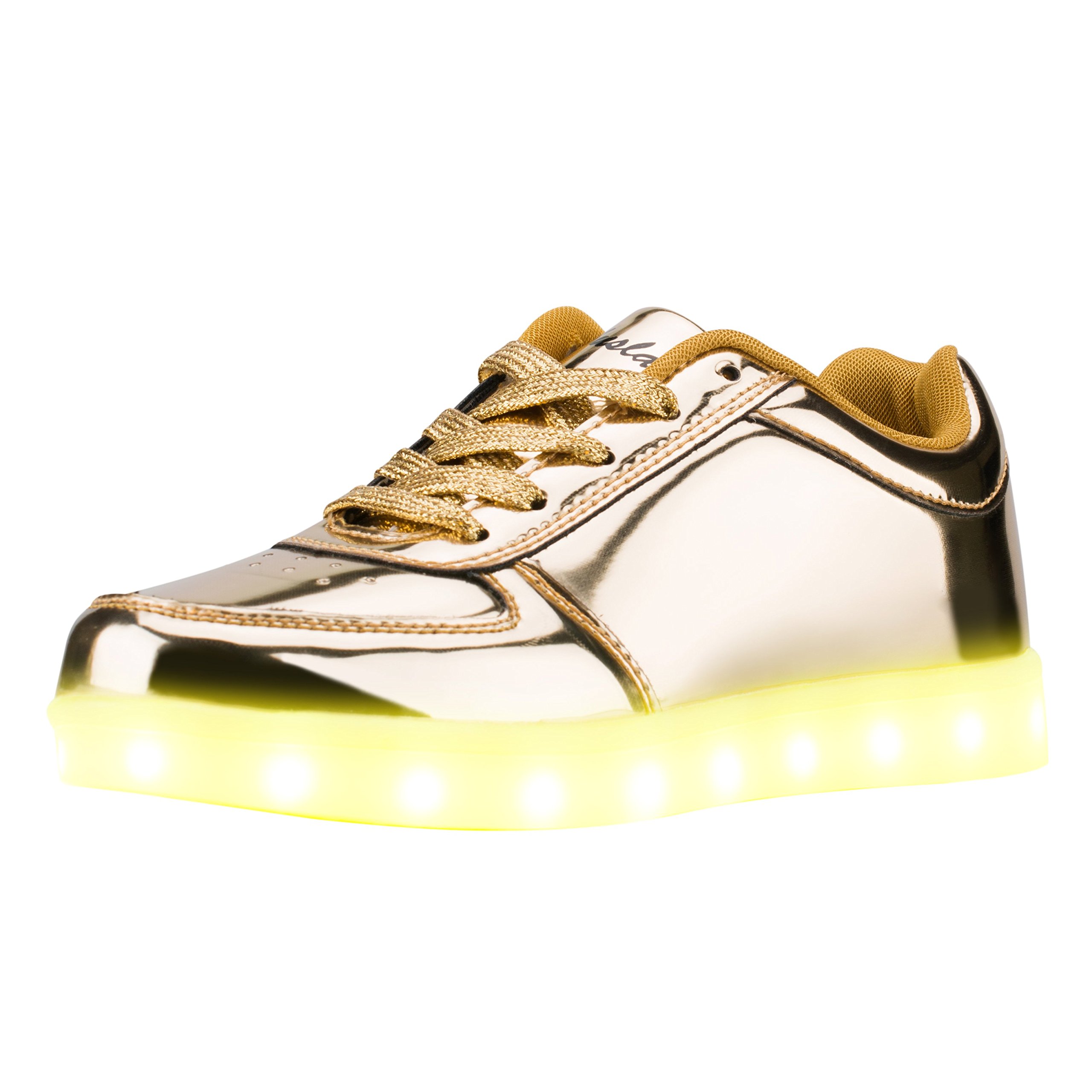 AUSLAND Women Light Shoes USB Charging Colorful Sneakers Casual Flat LED Shoes 7516 Golden 5.5US (36)