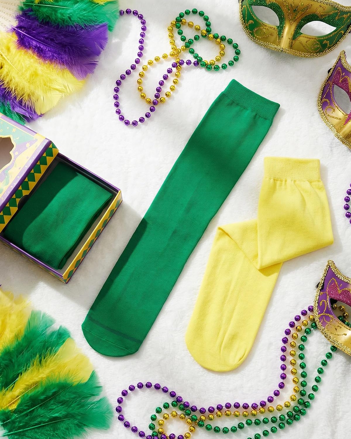Syhood Mardi Gras Socks Fancy Funny Mardi Gras Knee High Socks for Carnival Holiday Girls Women Gifts