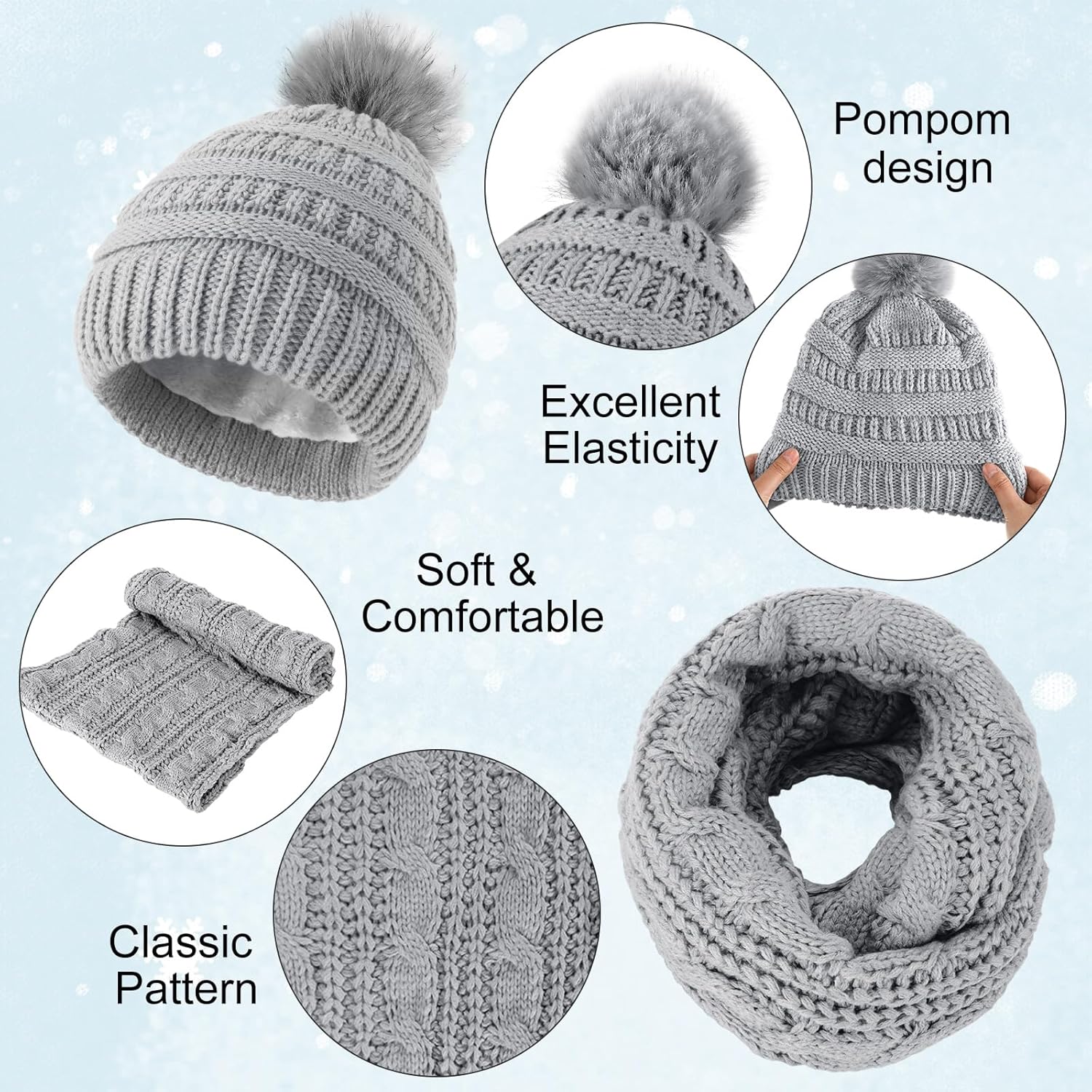 Liitrsh 16 Pcs Winter Hat Gloves Scarf Earmuff Set Knitted Hat Scarf Touch Screen Gloves for Women Men Homeless - Image 3