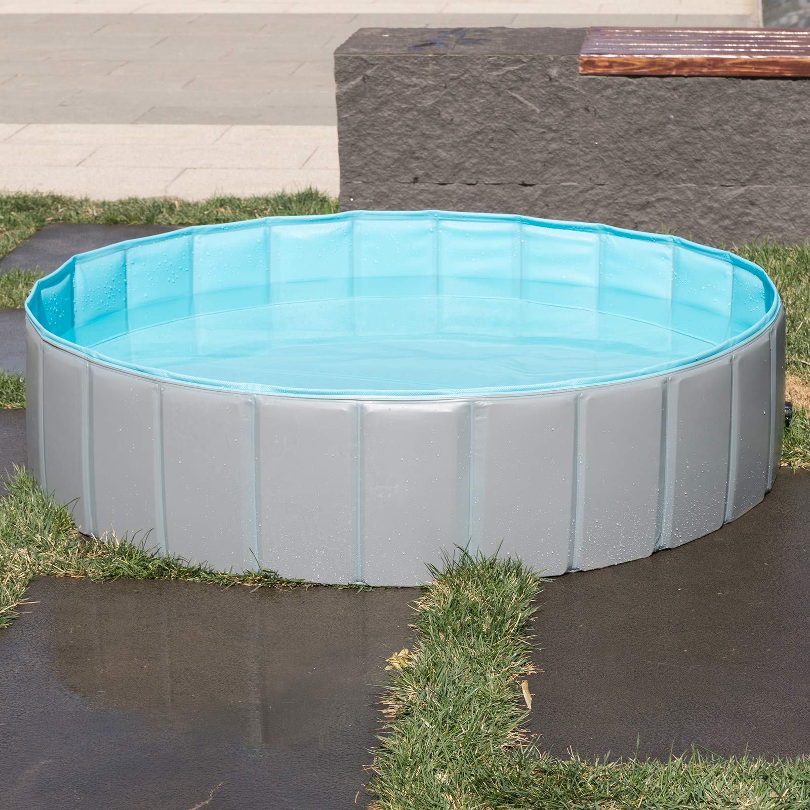 EUGAD Piscina para Perros Portátil Piscina para Mascotas Gatos Bañera Plegable para Perros Grande Antideslizante con PVC Natación Piscina para Mascotas Gris Claro 120x30cm