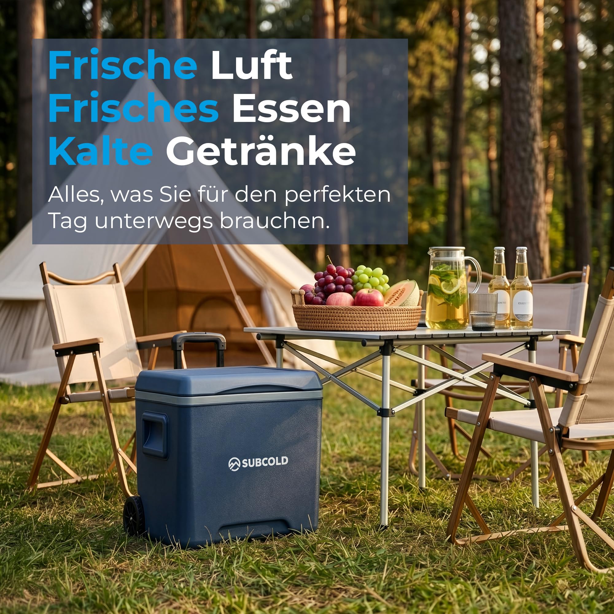 Subcold Chilly Kühlbox mit Rollen & 2 Kühlakkus, Isolierte Rollkühlbox mit Trolleygriff, Camping Kühlbox für Auto, Reisen, Picknick, Strand & Outdoor