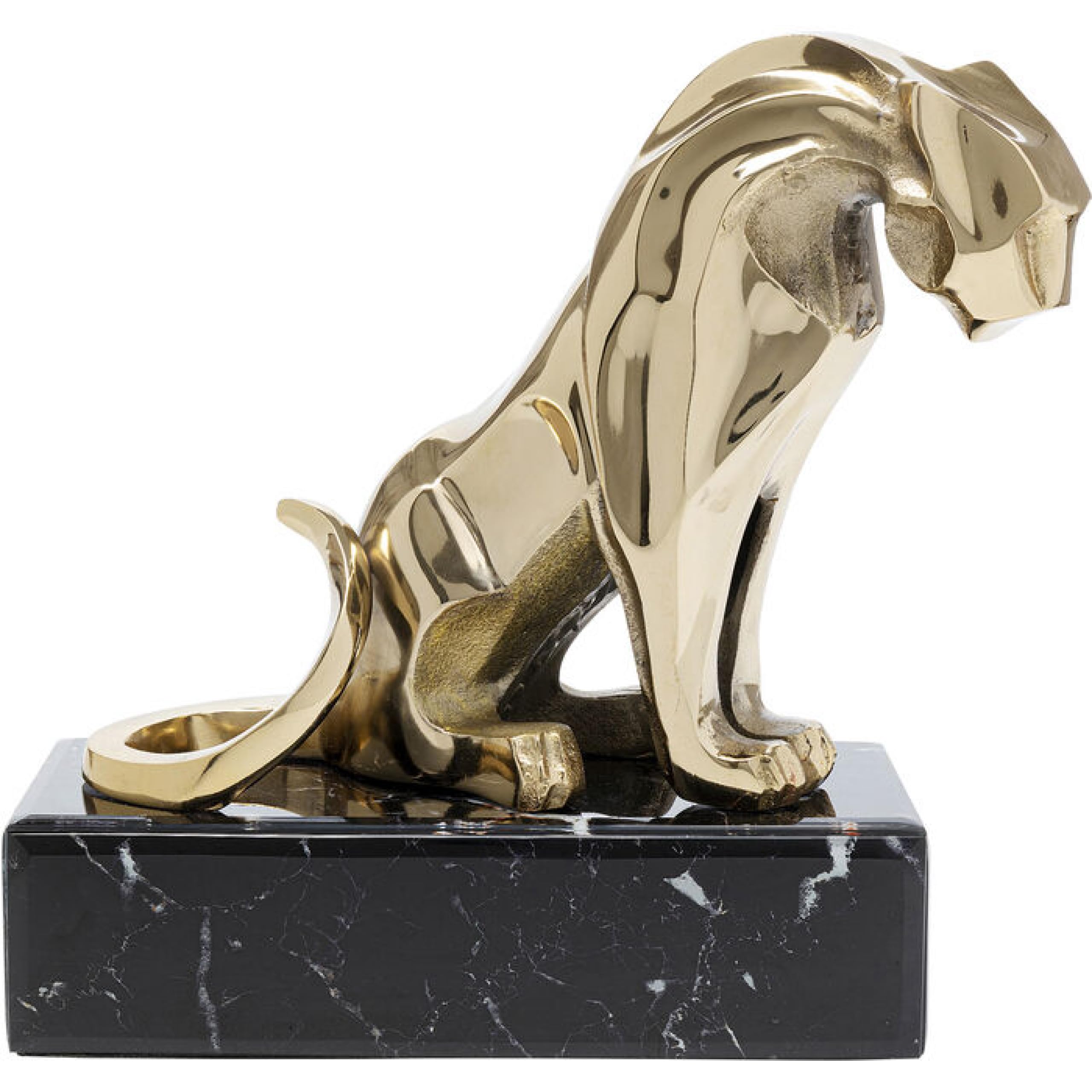 KARELion on Marble Design Decorative Figurine, Gold, Decorative Object, Lion Motif, Aluminium, Glass Base, Handmade, Unique, 34 x 31 x 20 cm (H x W x D)