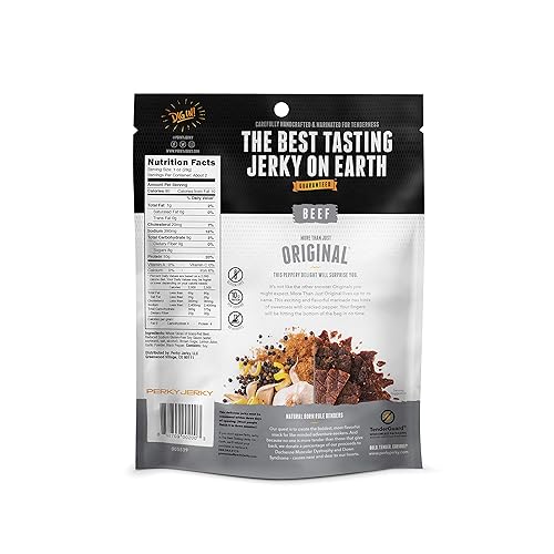 Miniatura 3 de Perky Jerky Carne seca original 100% alimentada con pasto, 1 onza (paquete de 12), sin antibióticos, 0.35 onzas de proteína por porción, baja en