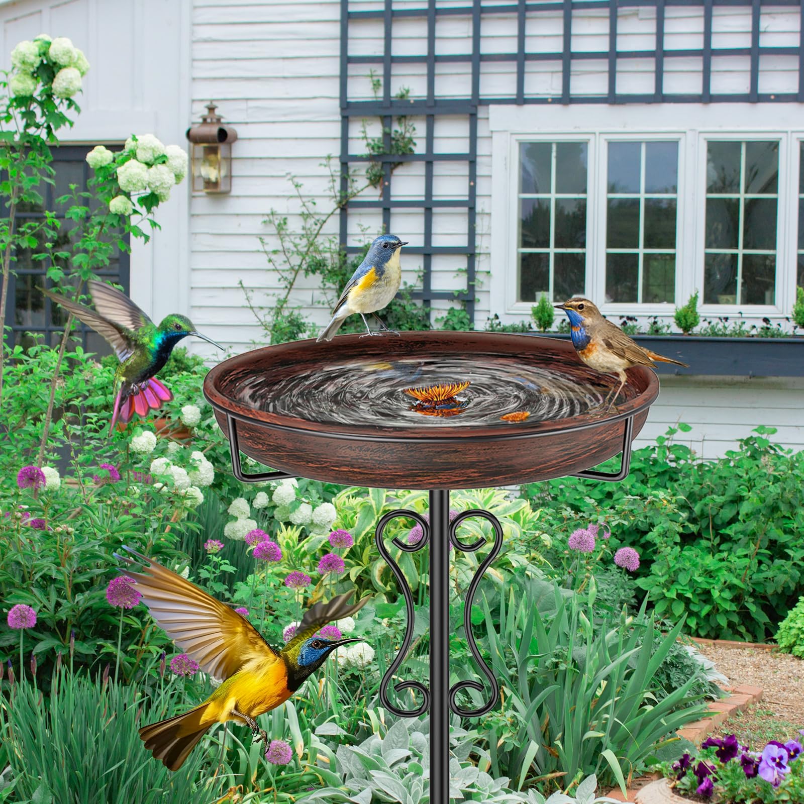Vogeltränke aus Metall für den Außenbereich, verbesserte Vogeltränke mit 5 Zinken, freistehende Vogelfutterstation für Garten, Terrasse, Hof, Rasen (Vintage-Bronze)