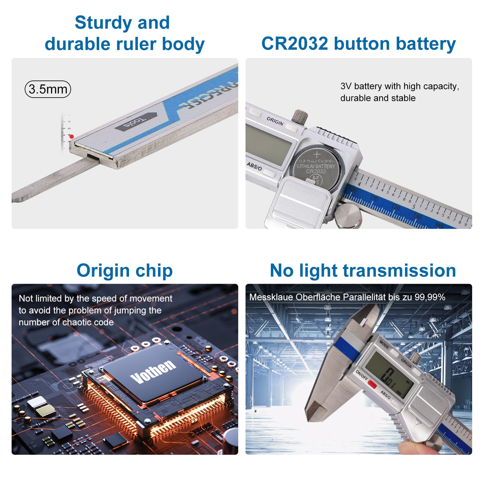 Calibro Digitale IP54 Impermeabile, Professionale Micrometro in Acciaio da 150mm/6 pollice, Calibro Metallo con Display LCD, Pollici/Millimetri/Frazione Conversione Calibro Elettronico