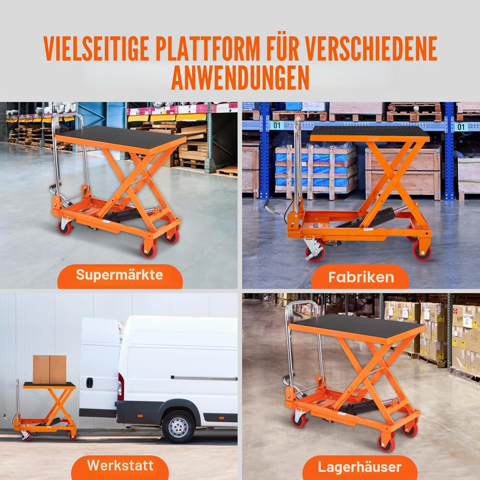 VEVOR Scherenhubtisch hydraulisch 150 kg Tragfähigkeit Hubtischwagen 220–720 mm Hubbereich Hubtisch Werkstatt 700 x 450 mm Plattform Scherenhubwagen Einzelschere für Fabriken Lagerhäuser Supermärkte