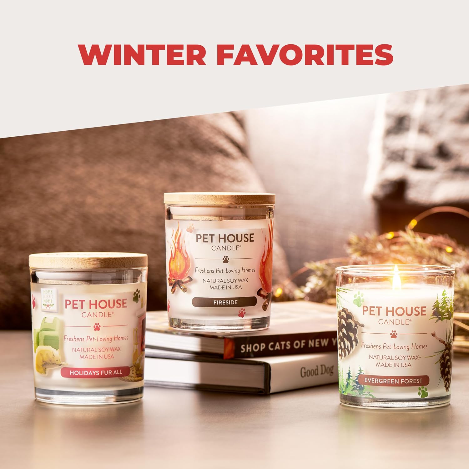 One Fur All Pet House Candle 2 Pack - Plant-Based/Soy - Clean Burning Scented, Long Lasting Pet Odor Candle for Home - Vanilla Crème Brulee
